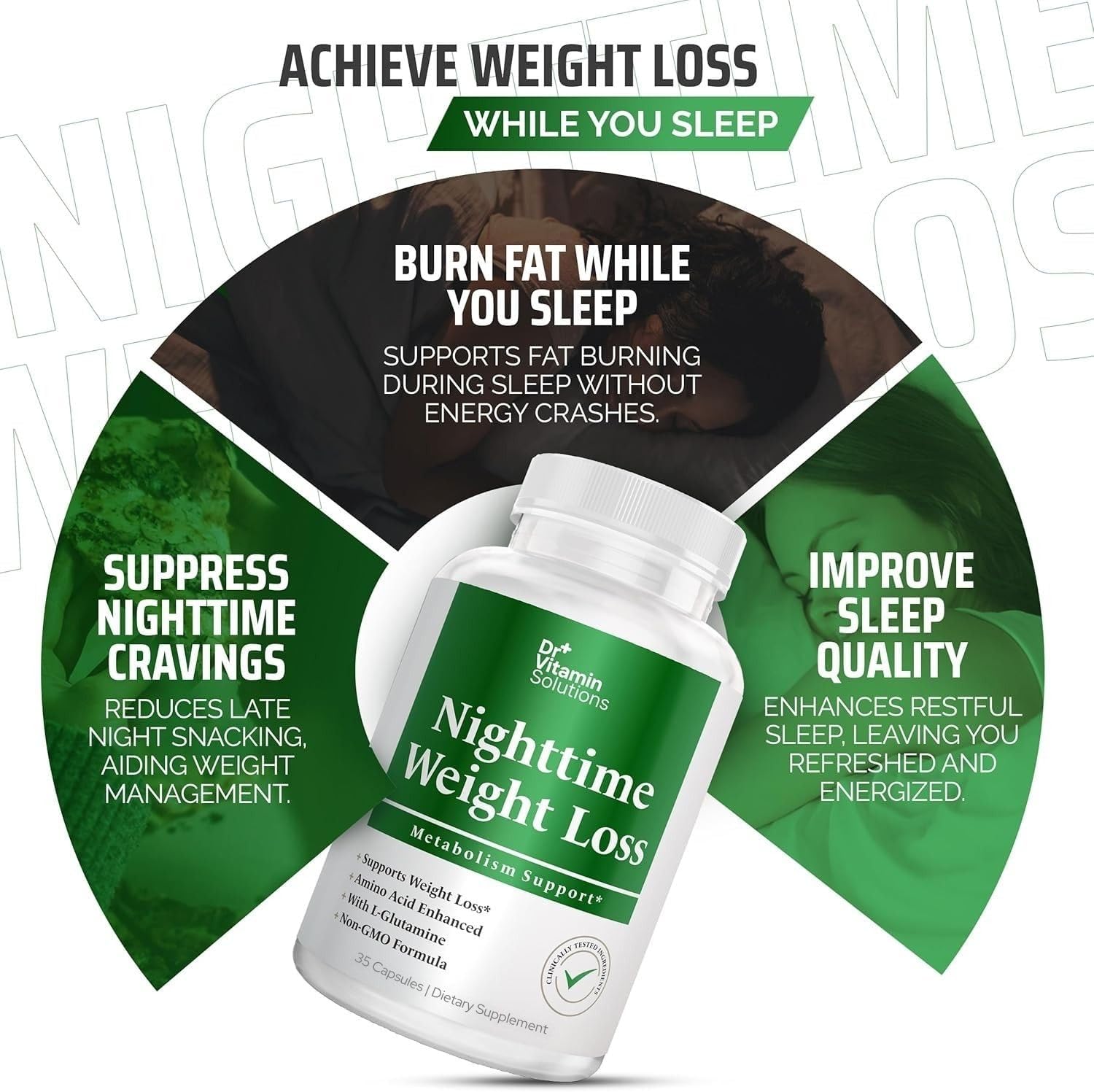 DR VITAMIN SOLUTIONS Nighttime Fat Burner Supplements - Appetite Suppressants for Weight Loss - Night-Time Fat Burner for Women  Men - Metabolism Booster Weight Loss Pills - 35 Capsules
