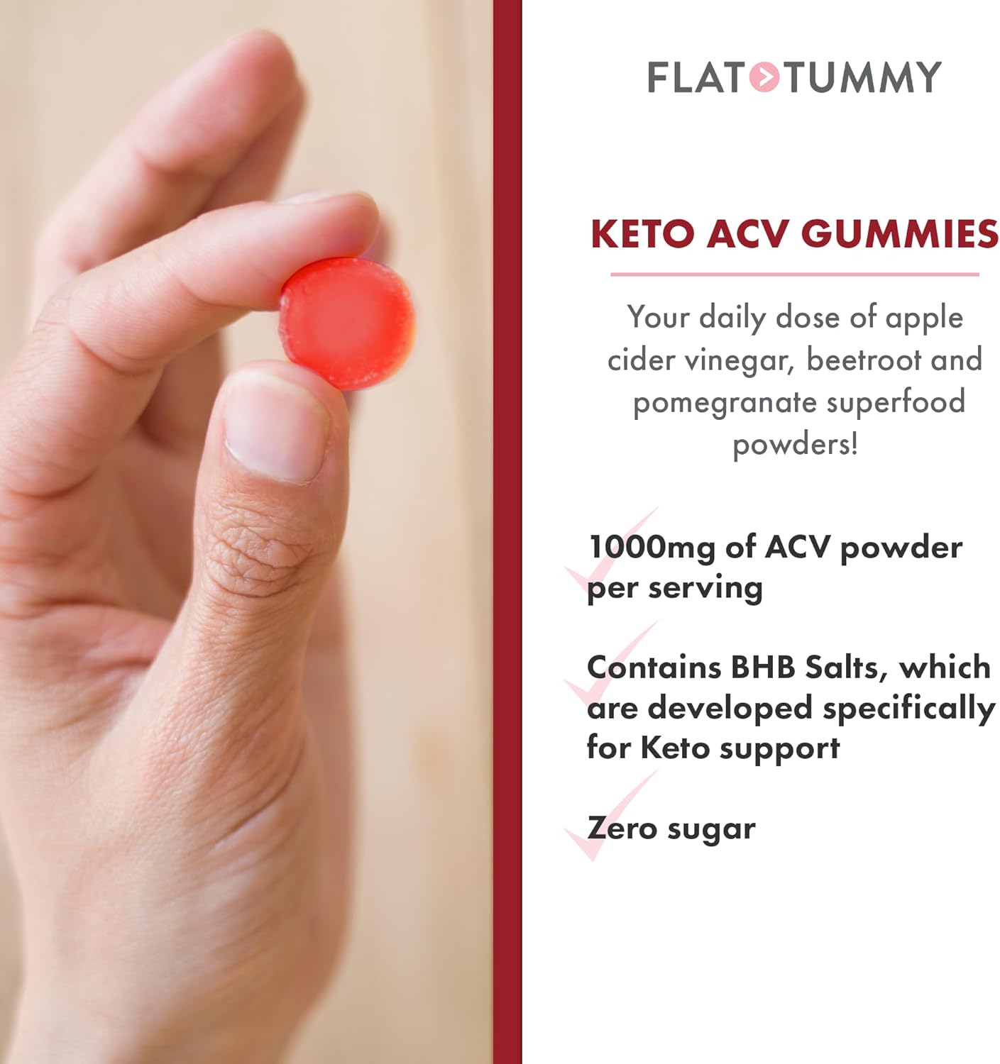 Flat Tummy Keto ACV Gummies, 60 Count – Specialized Formula, Post GLP-1 Keto Supplement, Vegan-Friendly, Non-GMO - Apple Cider Vinegar Gummies, BHB Salts, Beet and Pomegranate Superfood Powders
