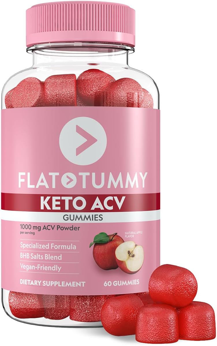 Flat Tummy Keto ACV Gummies, 60 Count – Specialized Formula, Post GLP-1 Keto Supplement, Vegan-Friendly, Non-GMO - Apple Cider Vinegar Gummies, BHB Salts, Beet and Pomegranate Superfood Powders