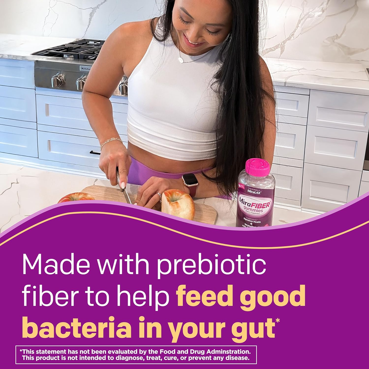 MiraFIBER Gummies, From The Gut Experts at MiraLAX, 8g of Daily Prebiotic Fiber with B Vitamins to Support Digestive Health and Metabolism, Fruit Flavored Fiber Gummies, 72 Count