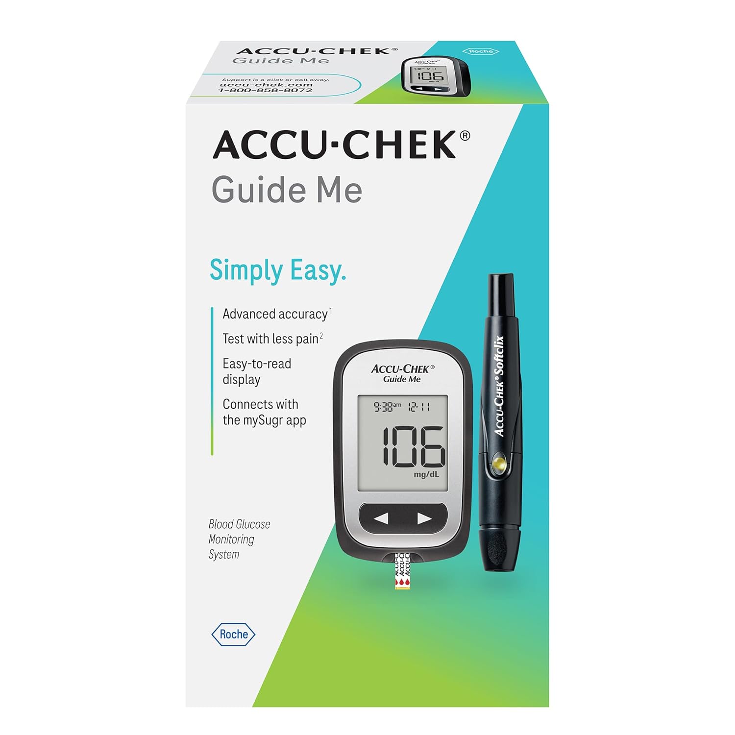 Accu-Chek Guide Me Glucose Monitor Kit for Diabetic Blood Sugar Testing: Guide Me Meter, 200 Guide Test Strips, and Control Solution