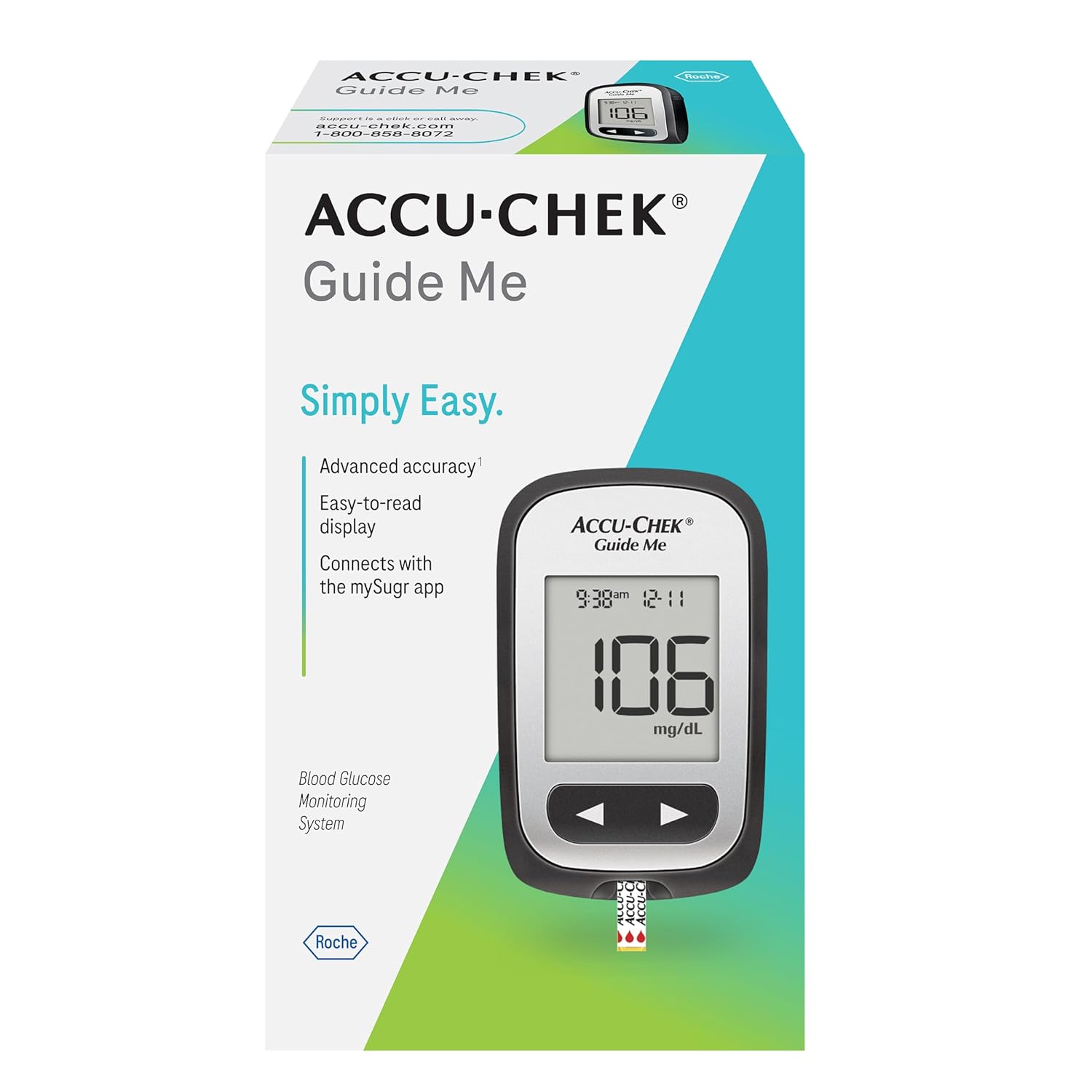 Accu-Chek Guide Me Glucose Monitor Kit for Diabetic Blood Sugar Testing: Guide Me Meter, 200 Guide Test Strips, and Control Solution