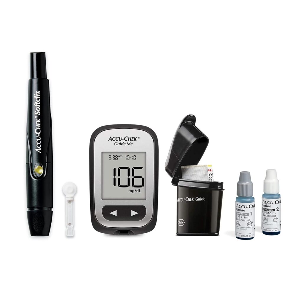 Accu-Chek Softclix Glucose Monitor Kit for Diabetic Blood Sugar Testing: Guide Me Meter, Softclix Lancing Device  110 Lancets, 100 Guide Test Strips, and Control Solution (Packaging May Vary)