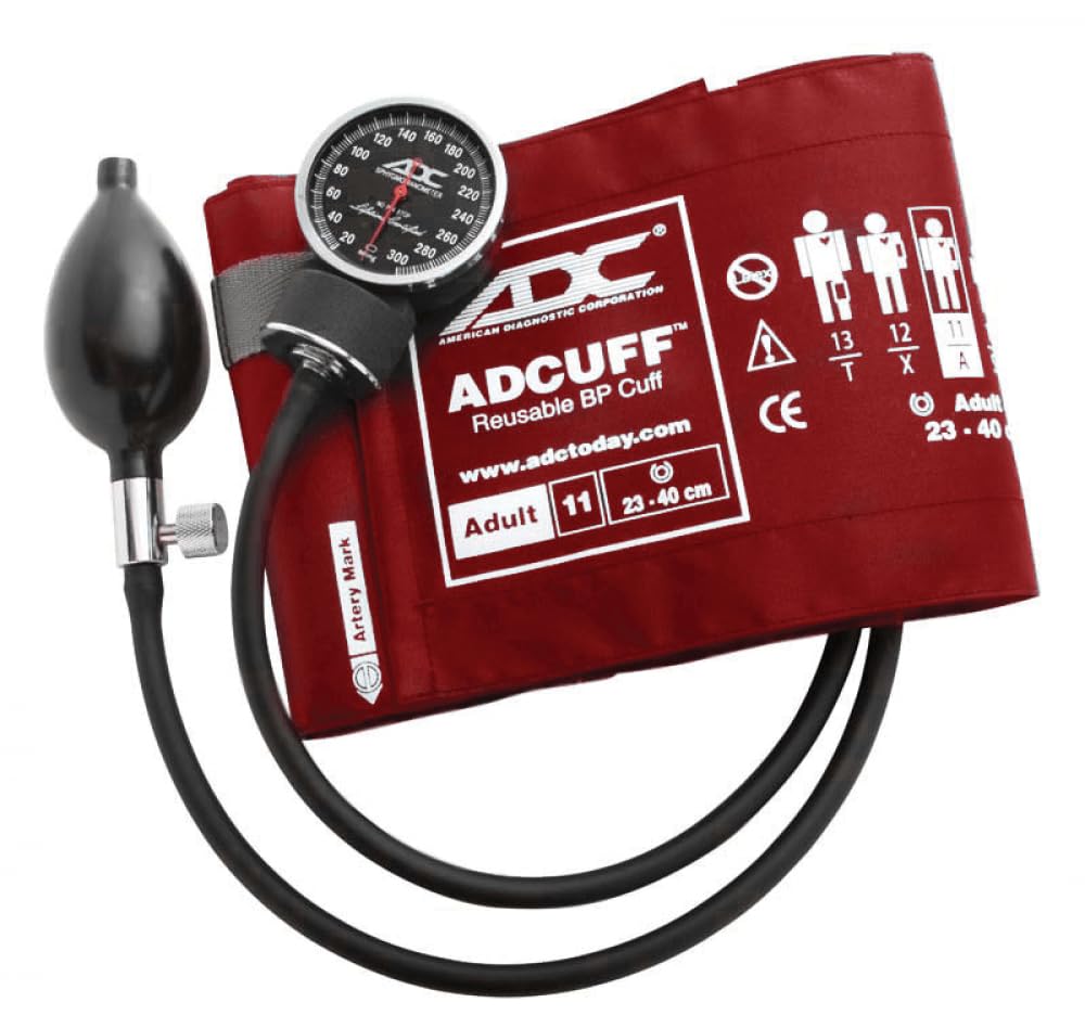 ADC - 720-11AR Diagnostix 720 Pocket Aneroid Sphygmomanometer with Adcuff Nylon Blood Pressure Cuff, Adult, Red