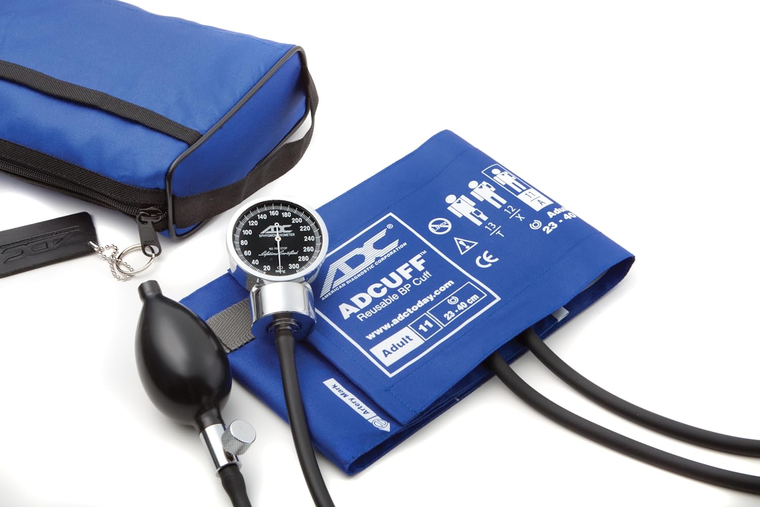 ADC Diagnostix 778 Pocket Aneroid Sphygmomanometer with Adcuff Nylon Blood Pressure Cuff, Adult, and Carrying Case, Royal Blue