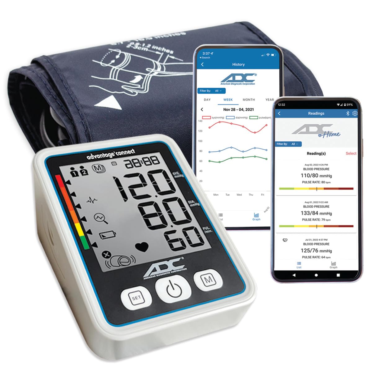 Advantage Connect Wide Range Arm Home Automatic Digital Blood Pressure Monitor 1-Tube Blue 1 Each