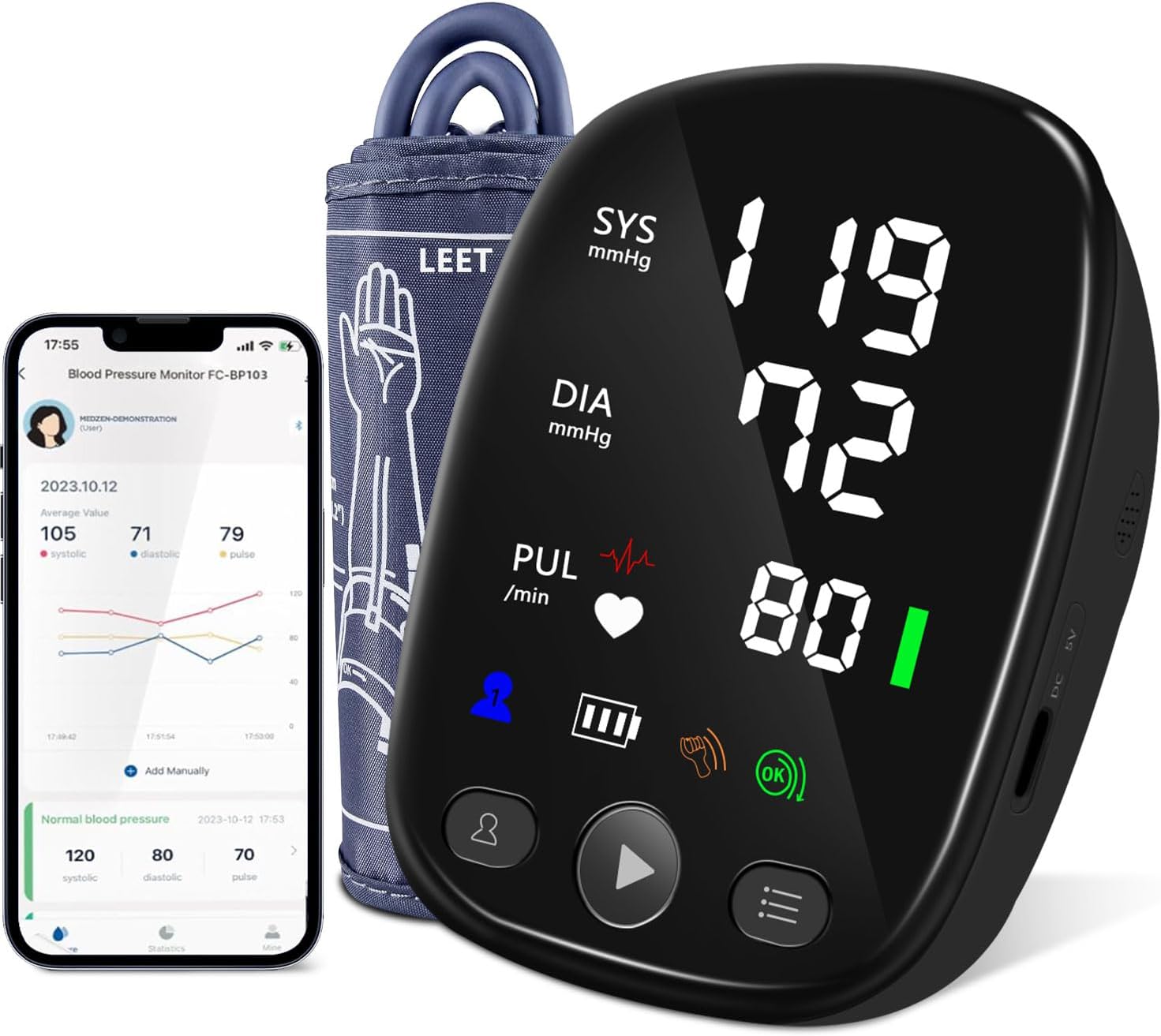 Automatic Arm Blood Pressure Monitor for Home Use - with Large Cuff (8.7-16.5), Bluetooth App Tracking,LED Display 2 Users 240 Sets Memory, arrhythmia and Hypertension Detector