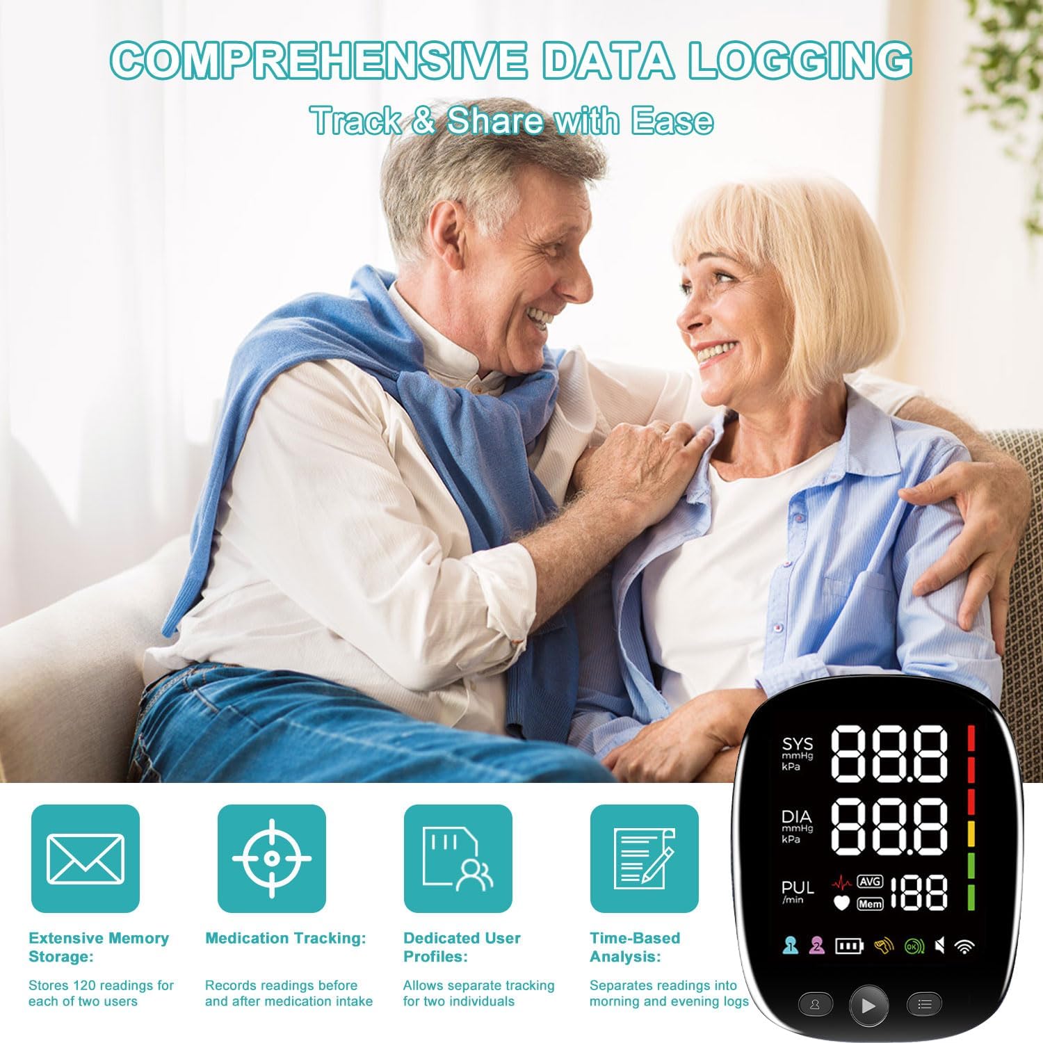 Automatic Arm Blood Pressure Monitor for Home Use - with Large Cuff (8.7-16.5), Bluetooth App Tracking,LED Display 2 Users 240 Sets Memory, arrhythmia and Hypertension Detector