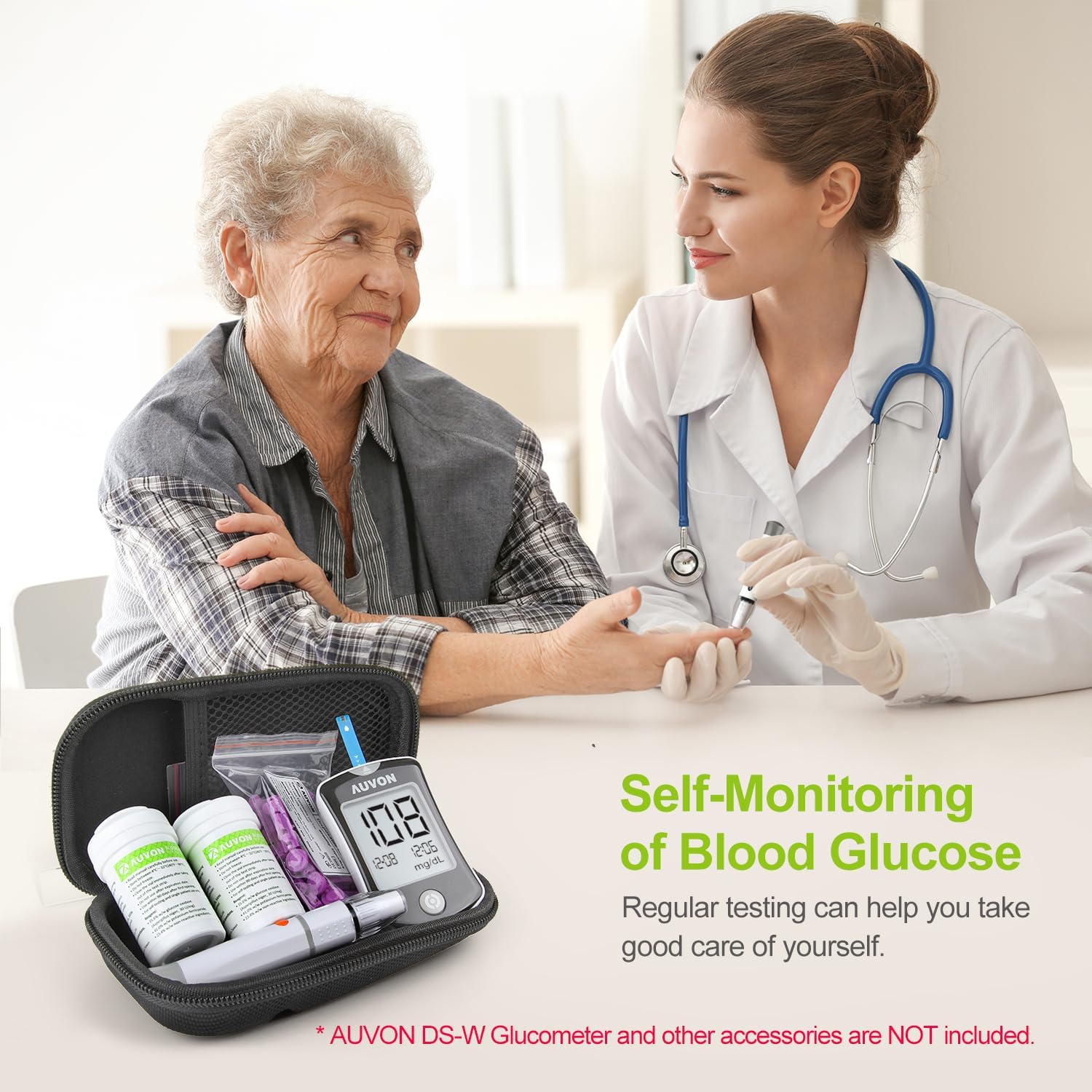 AUVON DS-W Draw-in Blood Glucose Test Strips for use with AUVON DS-W Diabetes Sugar Testing Meter (No Coding Required, 200 Count)