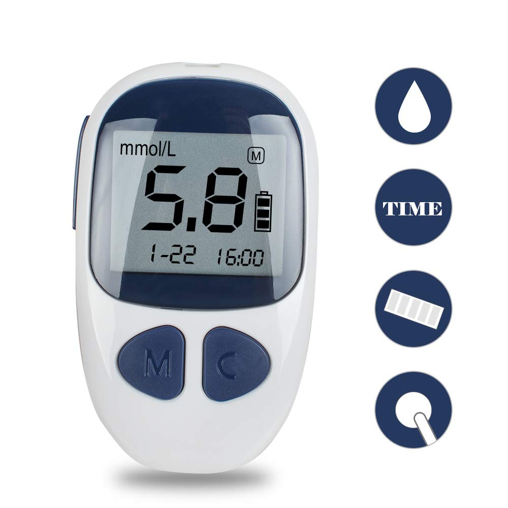 Blood Glucose Meter Kit Glucose Monitoring Kit Diabetes Testing Kit Complete Monitoring System with 1 Meter 1 Lancing Device 50 Test Strips and 50 Lancets