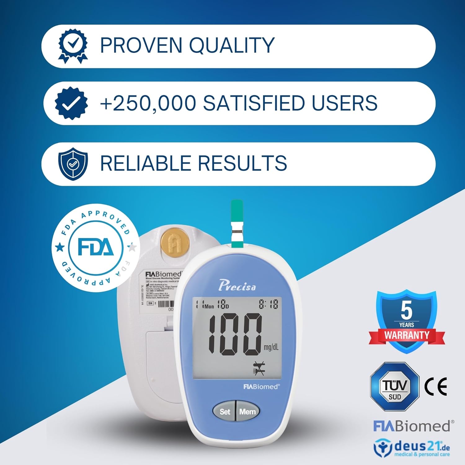Blood Glucose Monitor Kit, 100 pcs Glucometer Strips, 100 pcs Lancets, 1x Blood Sugar Monitor, Carring bag. Blood Sugar Test Kit with Control Solution