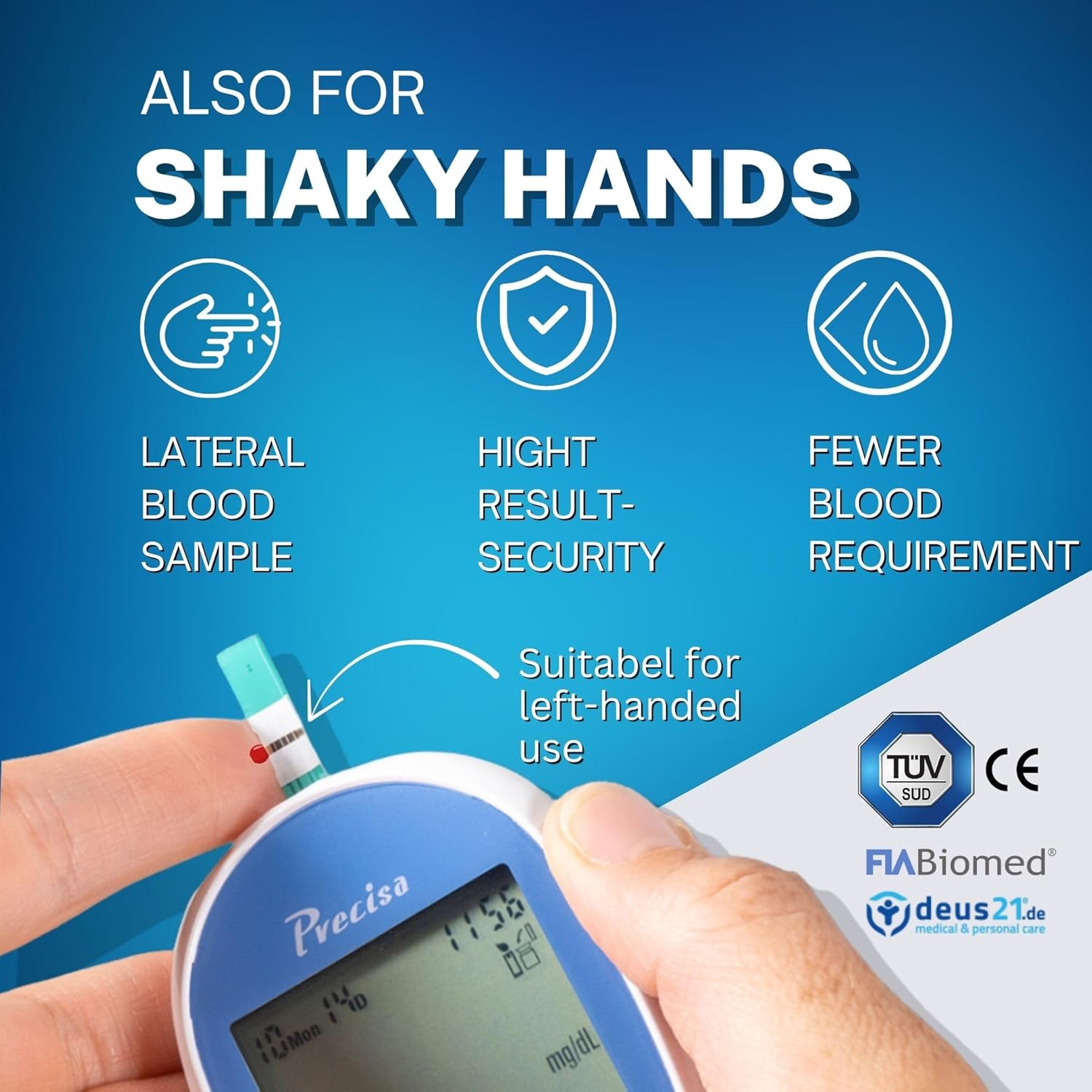 Blood Glucose Monitor Kit, 100 pcs Glucometer Strips, 100 pcs Lancets, 1x Blood Sugar Monitor, Carring bag. Blood Sugar Test Kit with Control Solution