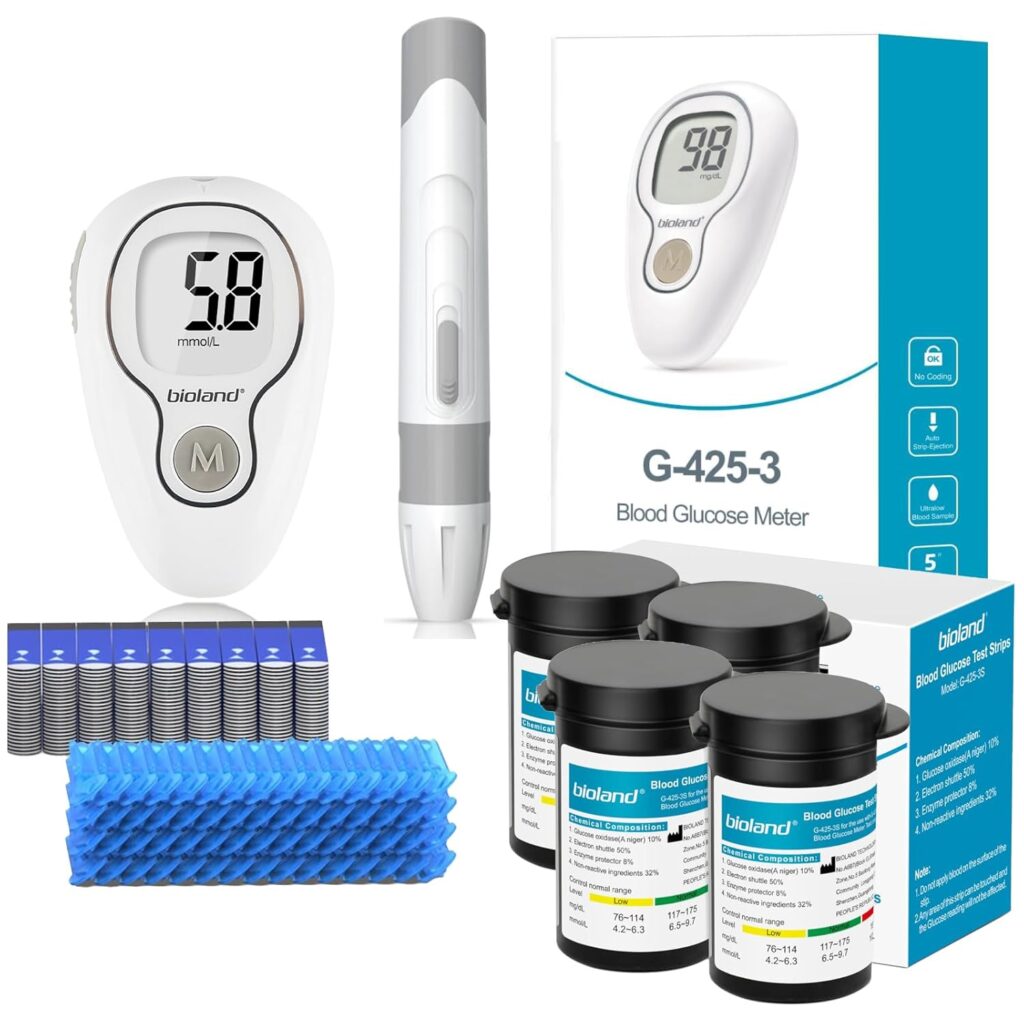 Blood Glucose Monitor Kit with 100 Blood Sugar Test Strips,100 Lancets, Auto Strip-Ejection, 5 Seconds Test Result, 20 Memories, Small 0.7uL Blood Sample, Fast  Accurate