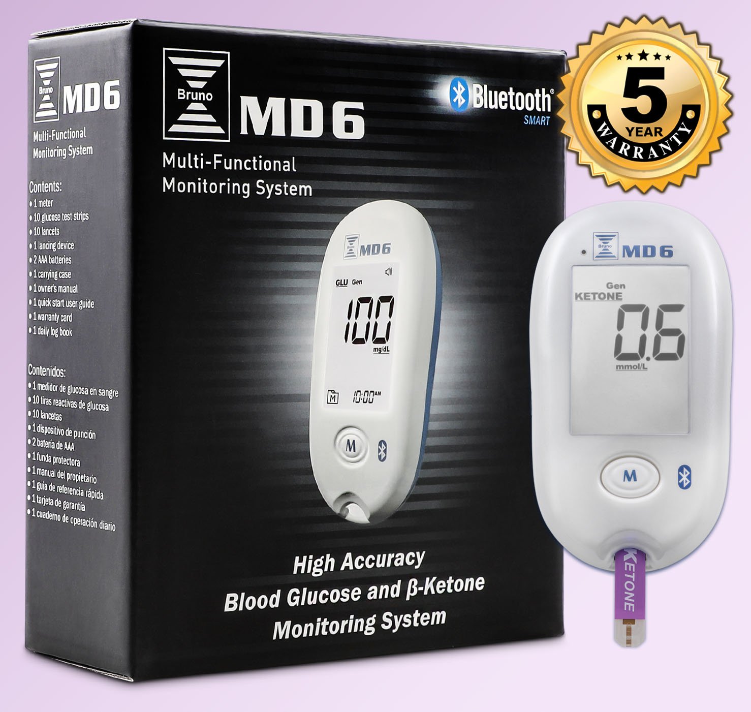Blood Ketone  Glucose Monitoring System | Track Your Ketones  Ketogenic Diet Progress | Ketosis Test Kit with Lancing Device, 10 Keto Strips + 50 Lancets