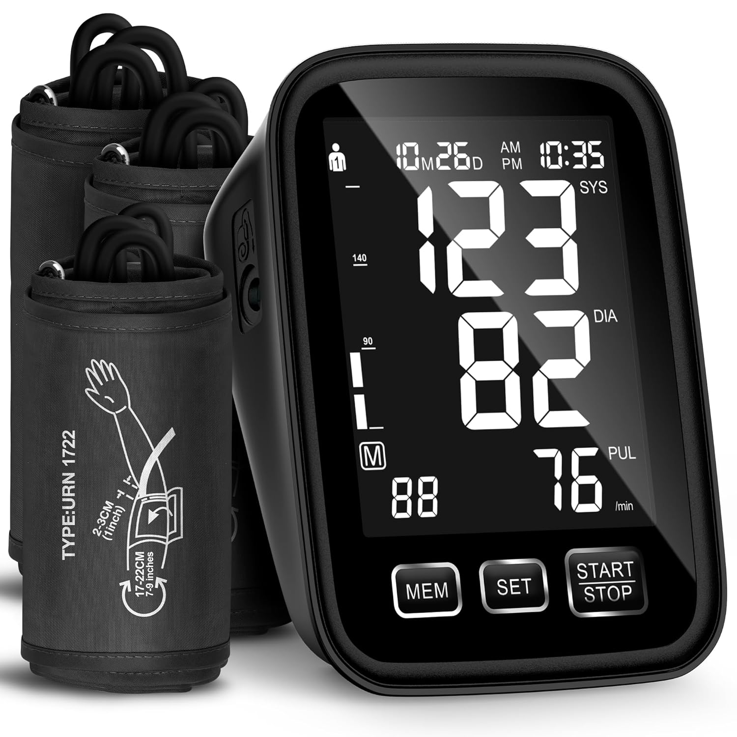 Blood Pressure Machine for Home Use - 3 Size Cuffs, Small 7-9, Medium/Large 9-17 and XL Extra Large 13-21, Accurate Digital Automatic Upper Arm BP Monitor, Large Backlit Display, 3-User Mode