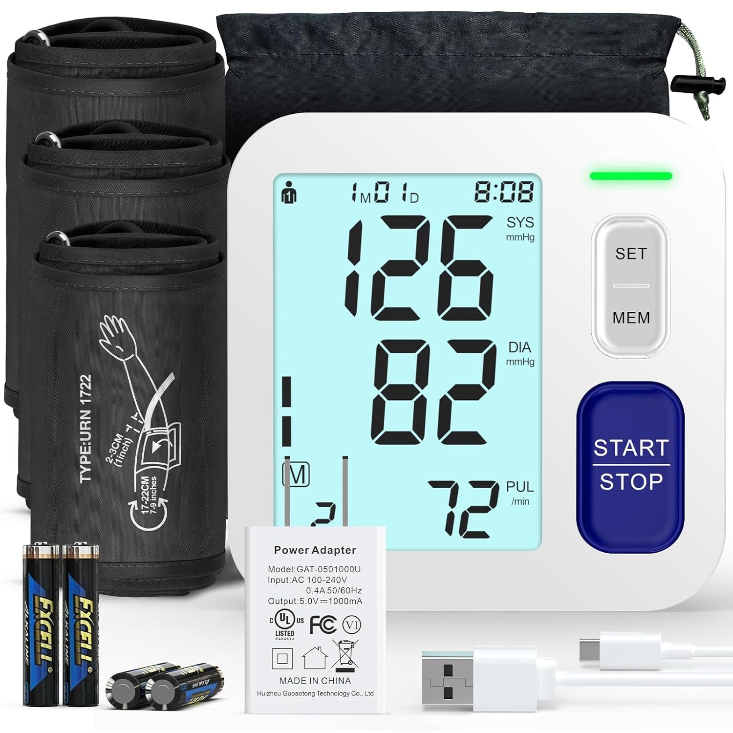 Blood Pressure Machine Upper Arm, 3 Size Cuffs Included, Small 7-9, Medium 9-17 and Extra Large XL Cuff 13-21, Accurate Automatic Digital BP Monitor Home Use, Large Backlit LCD, 3 Users