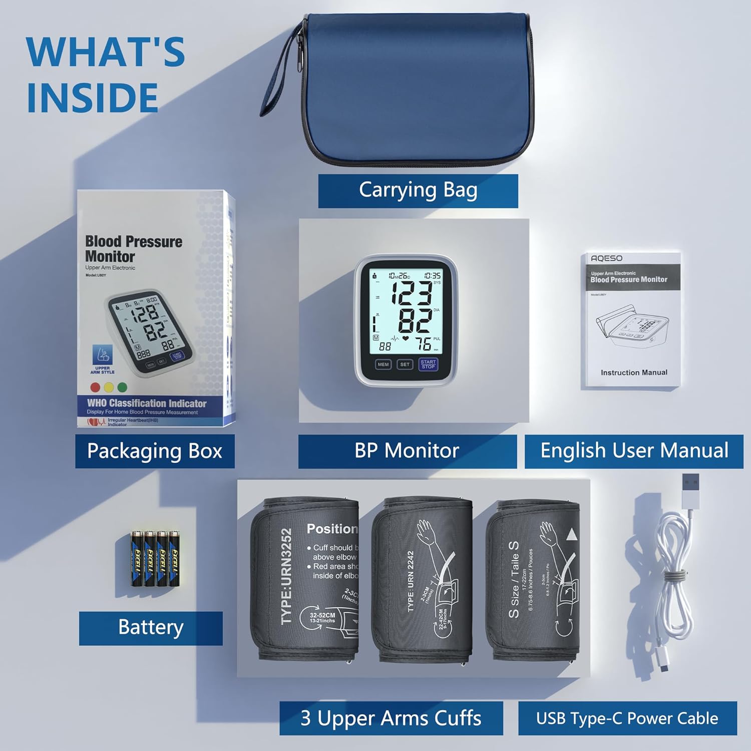 Blood Pressure Machine Upper Arm, 3 Size Cuffs, Small 7-9, Medium/Large 9-17 and Extra Large XL Cuff 13-21, Accurate Automatic Digital BP Cuff Home Use, Large Backlit BP Monitor 3-User 1500 Mem