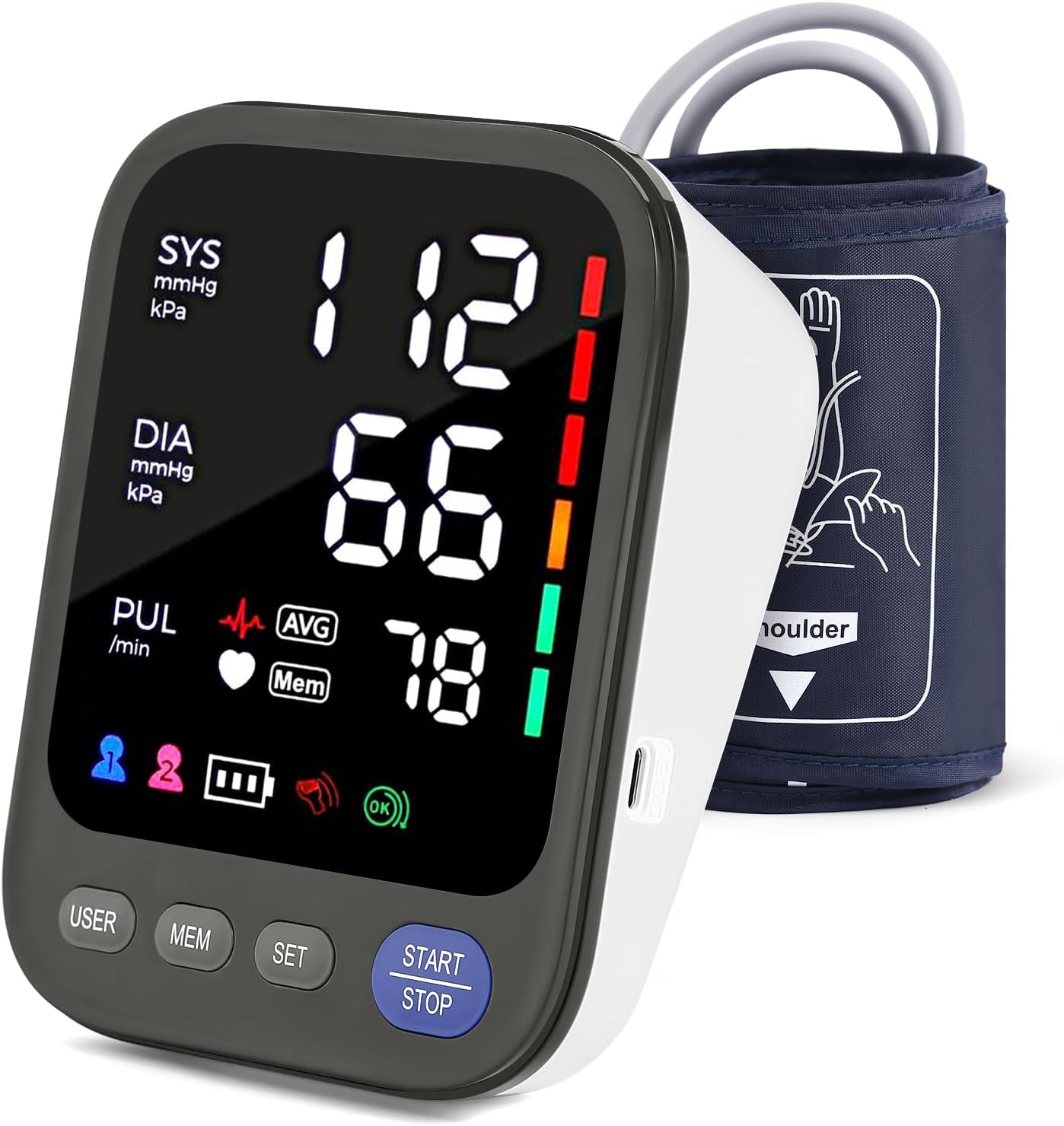 Blood Pressure Monitor, Automatic Digital Upper Arm Blood Pressure Machine with Adjustable Large Cuff, Hypertension Detector - LED Display 2 Users 240 Sets Memory