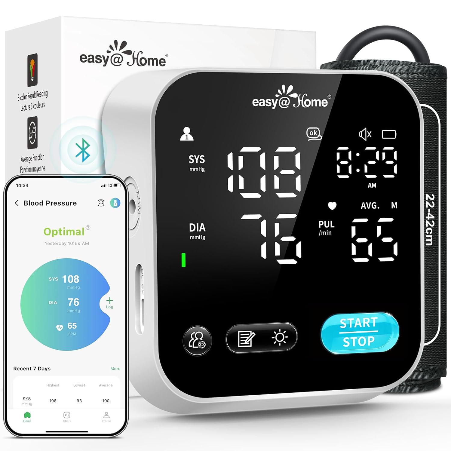 Blood Pressure Monitor for Home Use – Easy@Home Smart BP Machine with Free MyHeartPal App, Automatic Blood Pressure XL Cuff, LED Screen  Voice Function, Supports Apple  Android Devices | EBP-703T