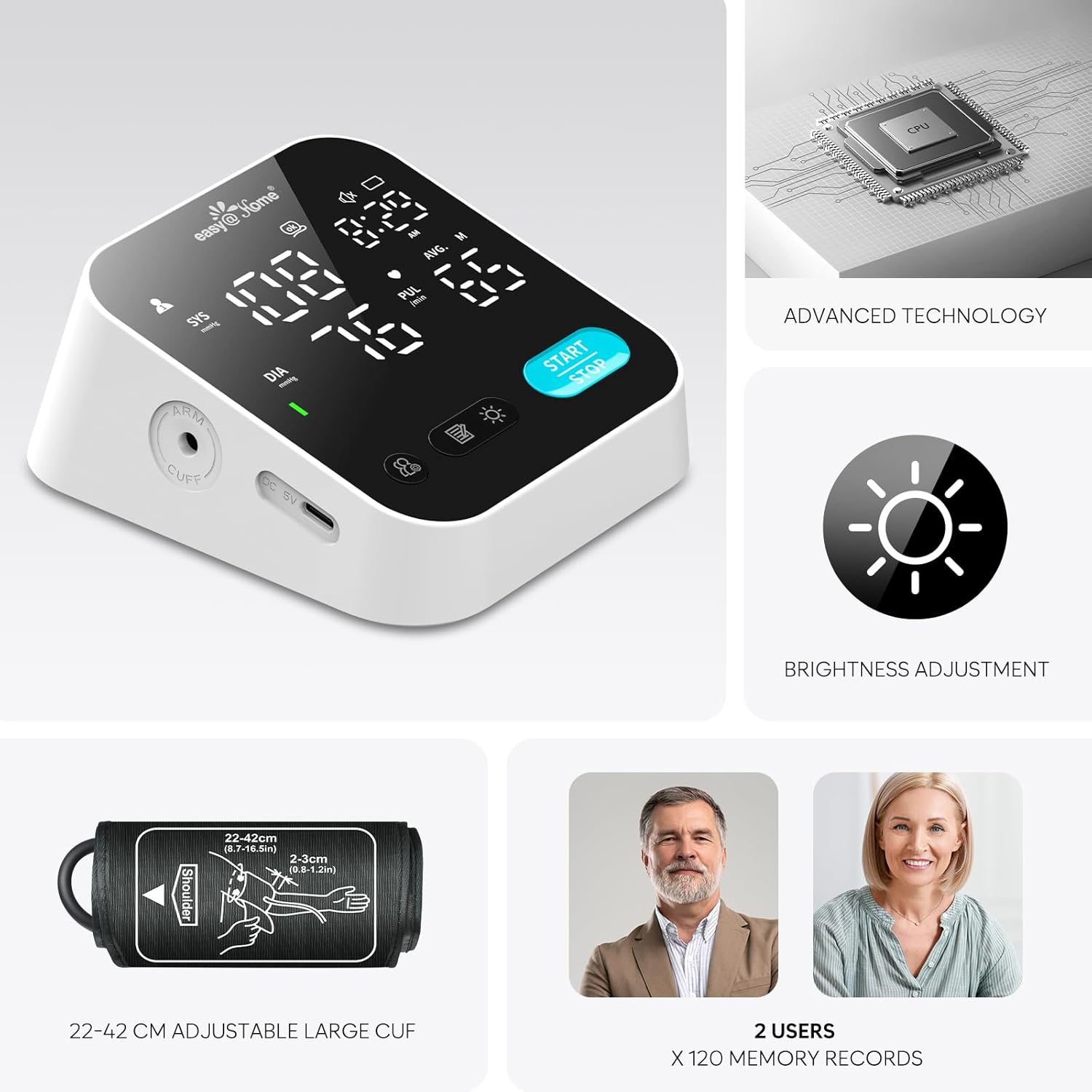 Blood Pressure Monitor for Home Use – Easy@Home Smart BP Machine with Free MyHeartPal App, Automatic Blood Pressure XL Cuff, LED Screen  Voice Function, Supports Apple  Android Devices | EBP-703T