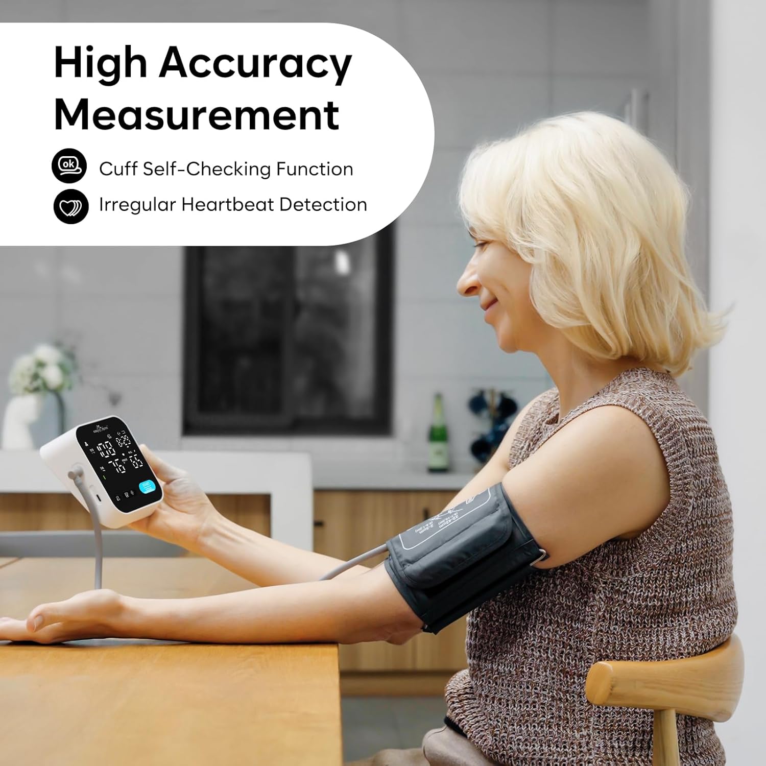 Blood Pressure Monitor for Home Use – Easy@Home Smart BP Machine with Free MyHeartPal App, Automatic Blood Pressure XL Cuff, LED Screen  Voice Function, Supports Apple  Android Devices | EBP-703T