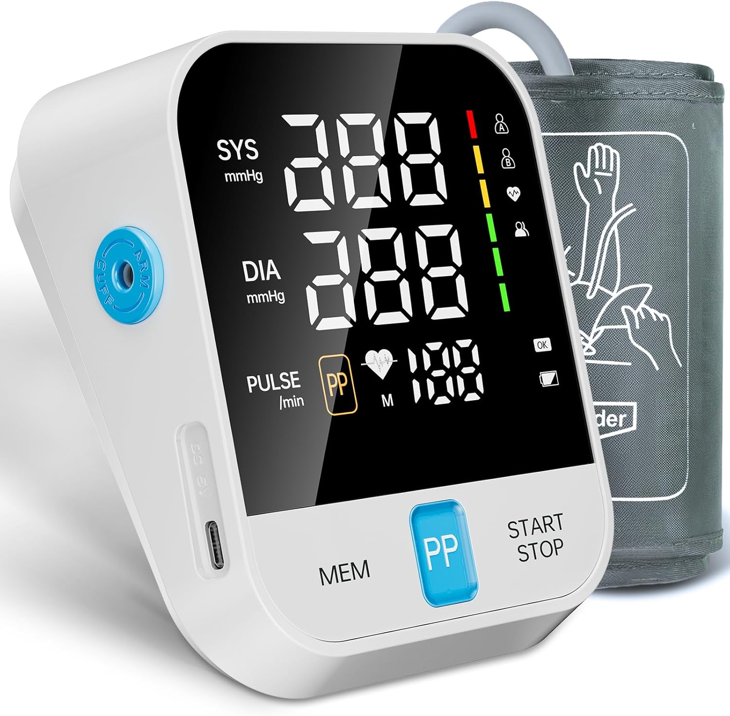 Blood Pressure Monitor for Home Use with Upper Arm Wide Range Cuff (8.7-15.7 Adjustable)  LED Display, Automatic Digital BP Machine Storage Bag, 240 Memories for 2 Users White