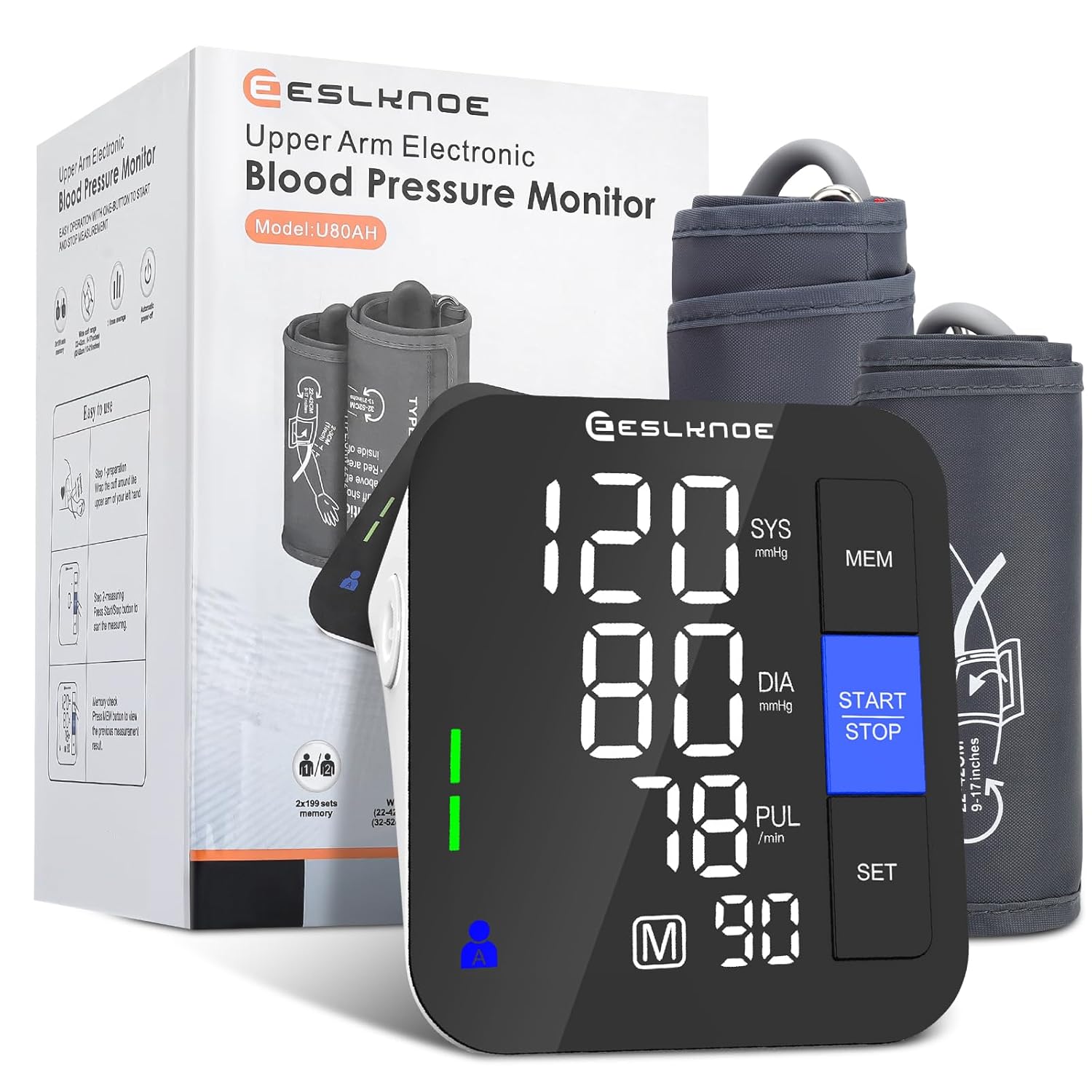 Blood Pressure Monitors for Home Use, 8-17  12-21 Extra Large Blood Pressure Cuffs Upper Arm Blood Pressure Machine, Digital BP Machine with 2×199 Sets  6 Large Backlit LED Display (2 Cuffs)