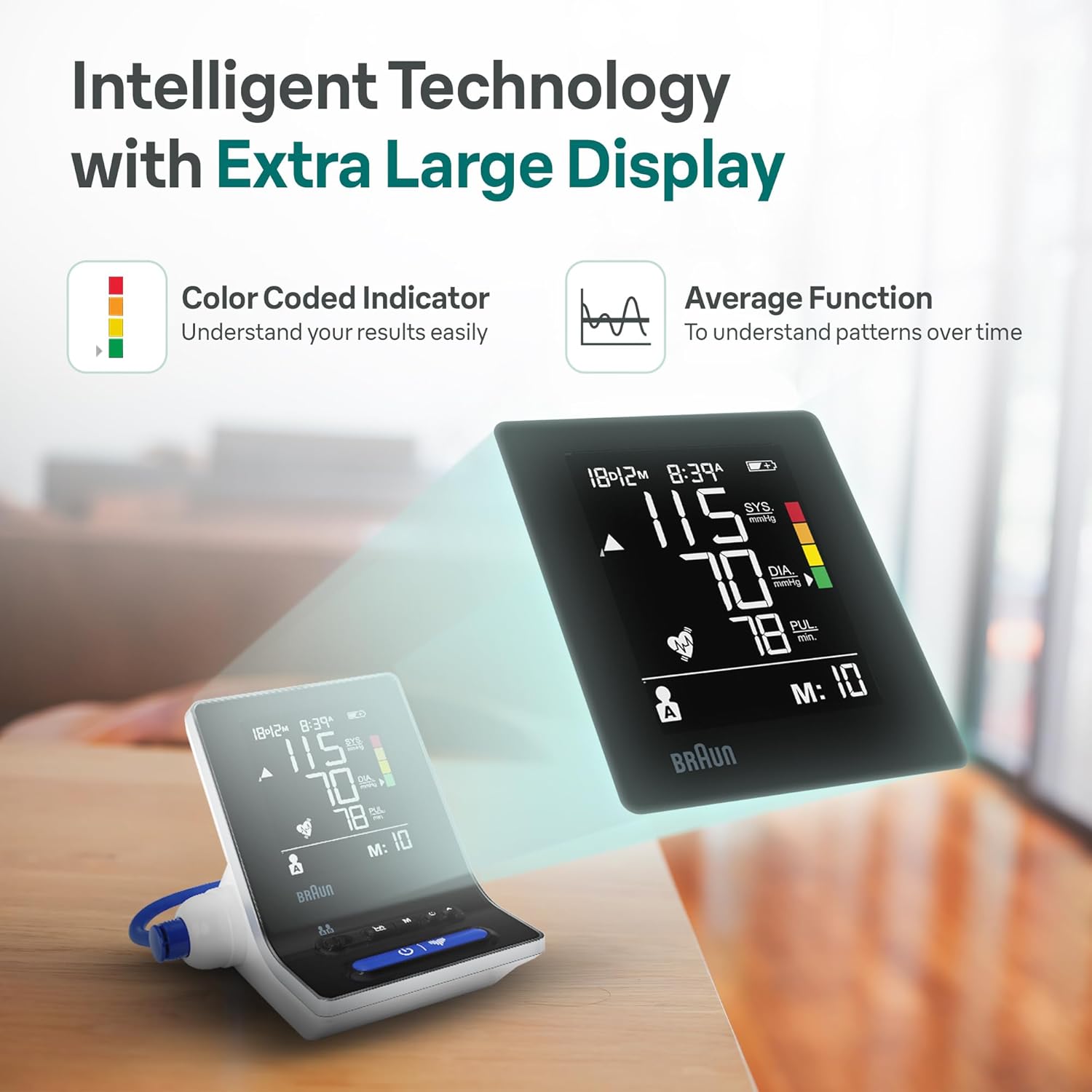Braun ExactFit 3 Blood Pressure Monitor for Home Use - Accurate Blood Pressure Machine, Color-Coded Results, Large Display High BP Monitor, 2 Upper Arm Cuff Sizes, 80 Memory Slots, FSA/HSA Eligible