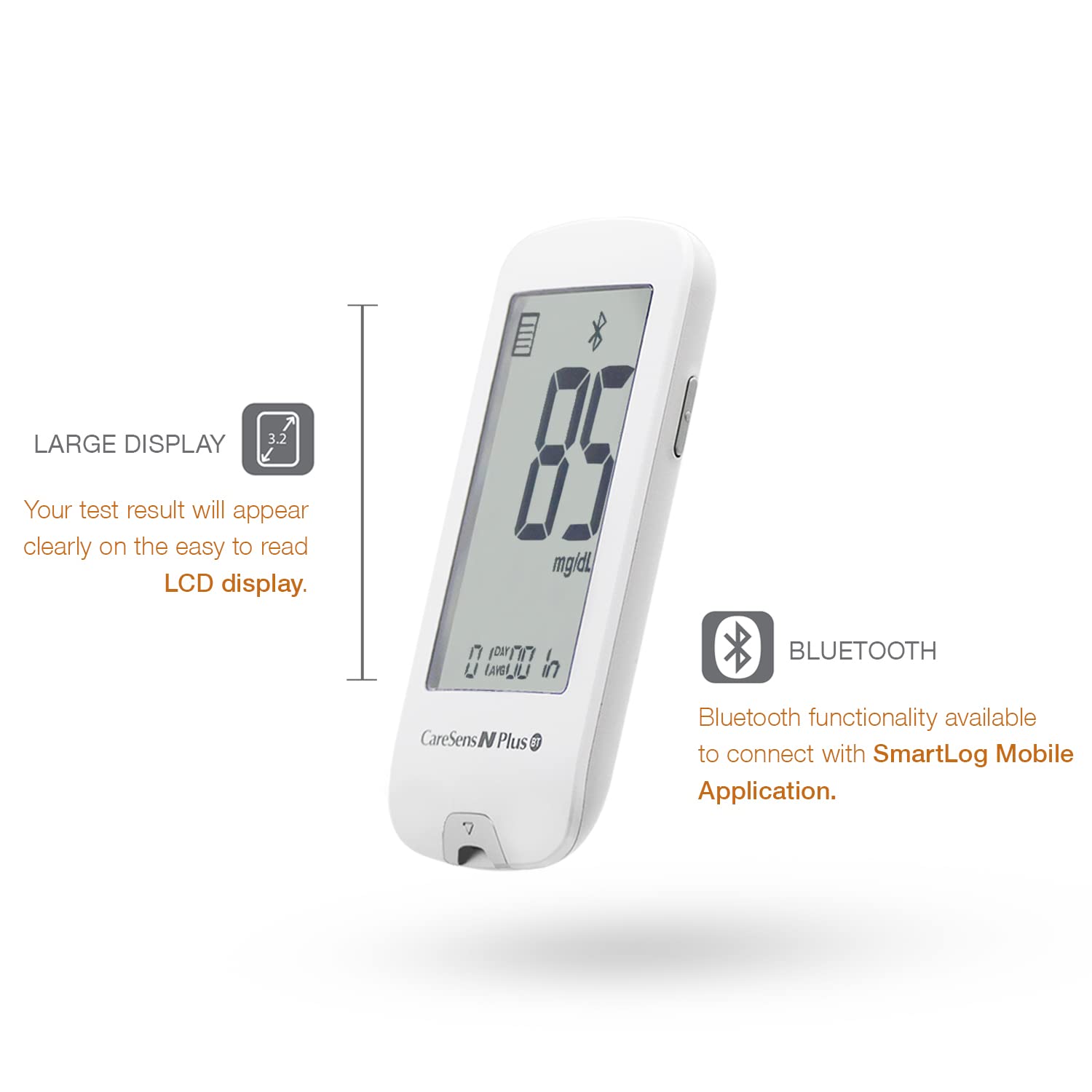 CareSens N Plus Bluetooth Blood Glucose Monitor Kit with 100 Blood Sugar Test Strips, 100 Lancets, 1 Blood Glucose Meter, 1 Lancing Device, Travel Case for Diabetes Testing Kit (Auto-Coding Glucometer kit with 1 Control Solution)