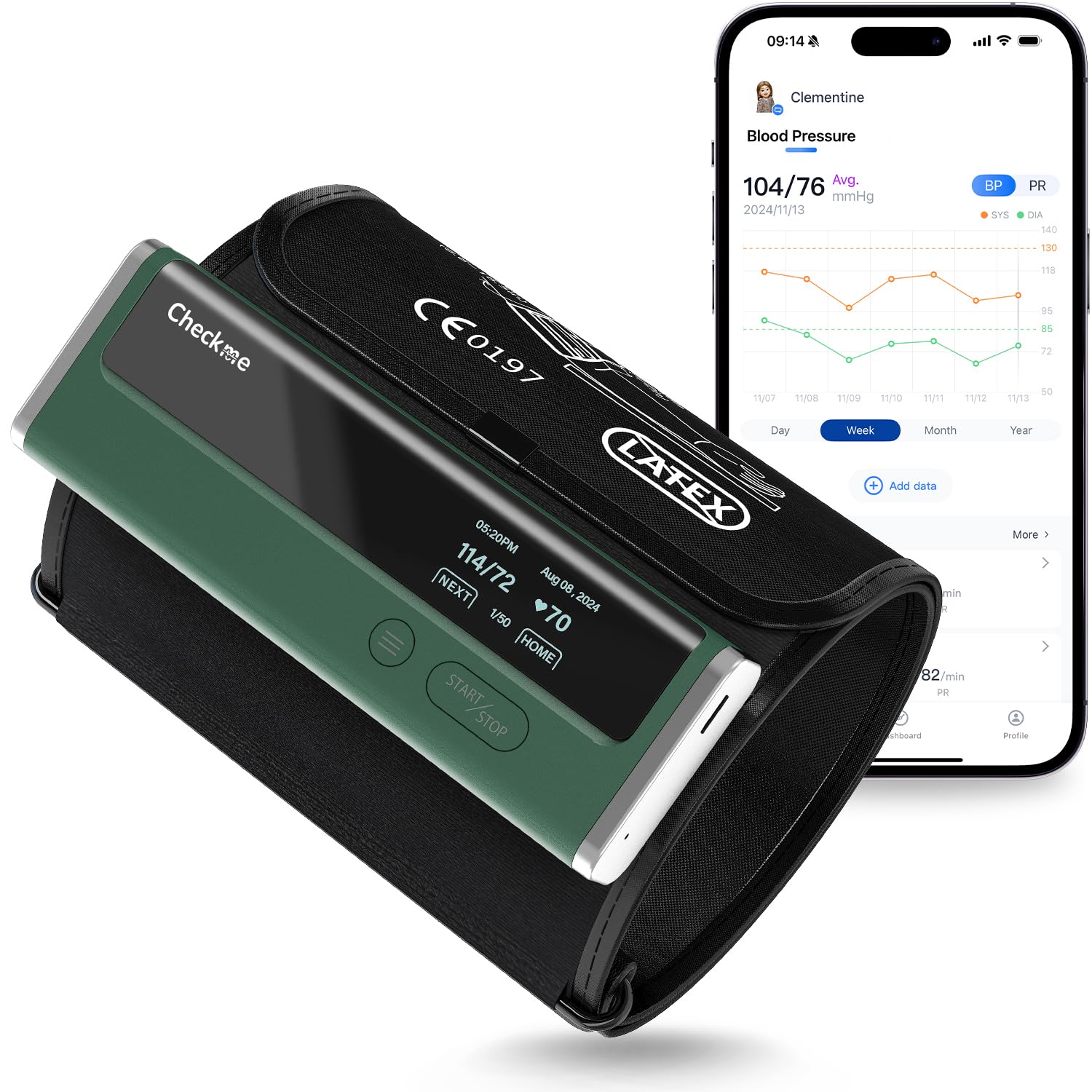 Checkme Blood Pressure Monitor for Home Use - Upper Arm Cuff, Bluetooth BP Machine, Accurate Readings in 30 sec, App Enabled for iOS  Android, Stores 50 BP Readings, FSA/HSA Eligible, Green
