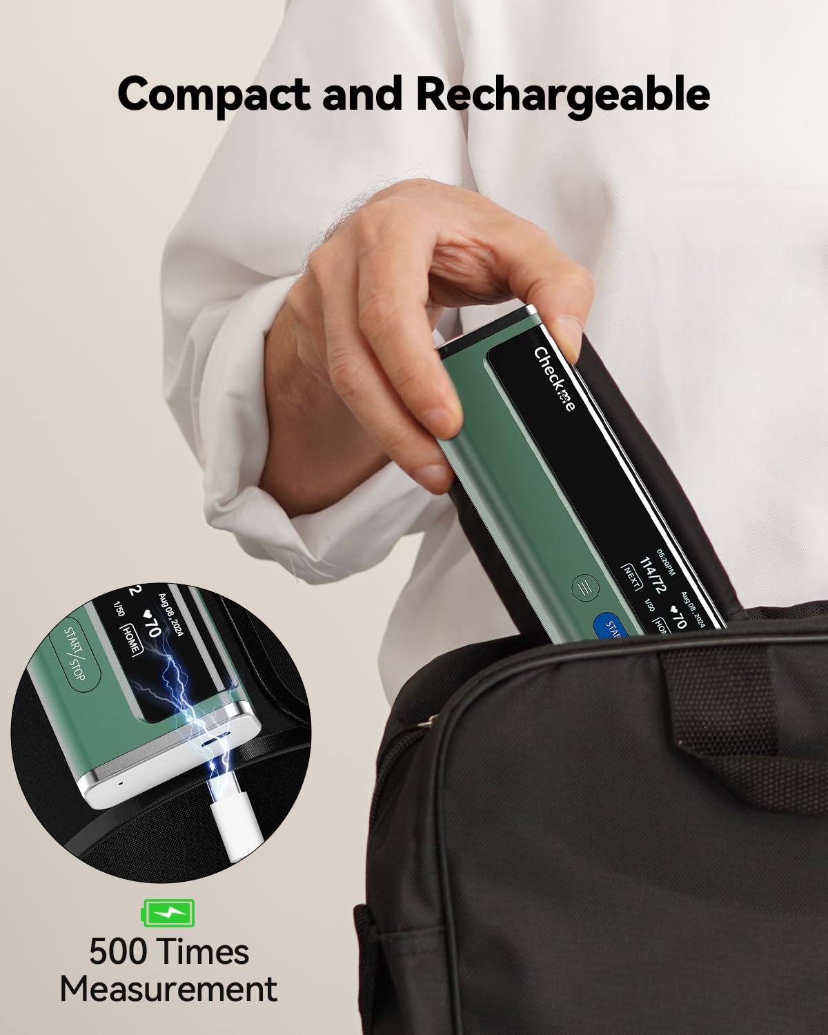 Checkme Blood Pressure Monitor for Home Use - Upper Arm Cuff, Bluetooth BP Machine, Accurate Readings in 30 sec, App Enabled for iOS  Android, Stores 50 BP Readings, FSA/HSA Eligible, Green