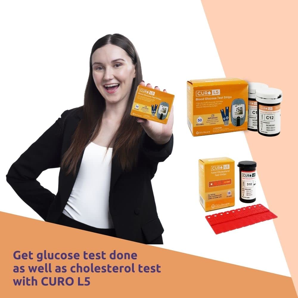 CUROfit Convenient Health Monitoring with L5 Total Cholesterol  Glucose HOME Test Kit - Compact and Portable, Comprehensive Kit, Instant Results, Easy to Use, and Accurate Readings