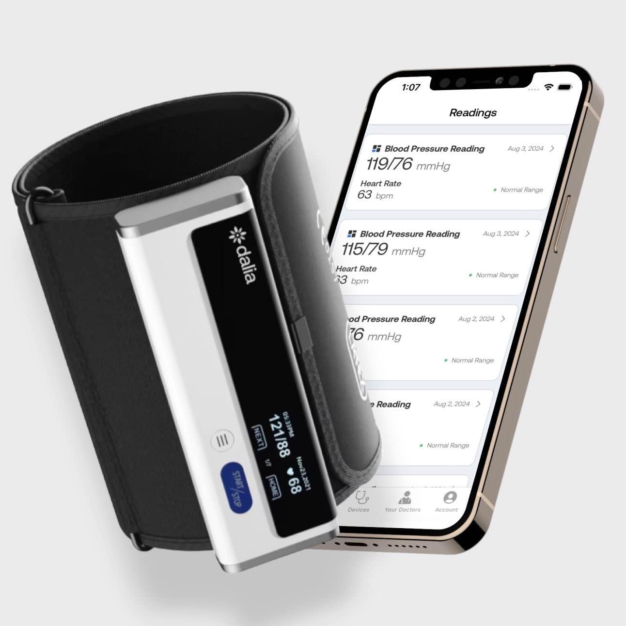 Dalia Wireless Blood Pressure Monitor — Integrated with Dalia™ Mobile App — Irregular Heartbeat Detection — Monitor Your Key Health Indicators in One Place