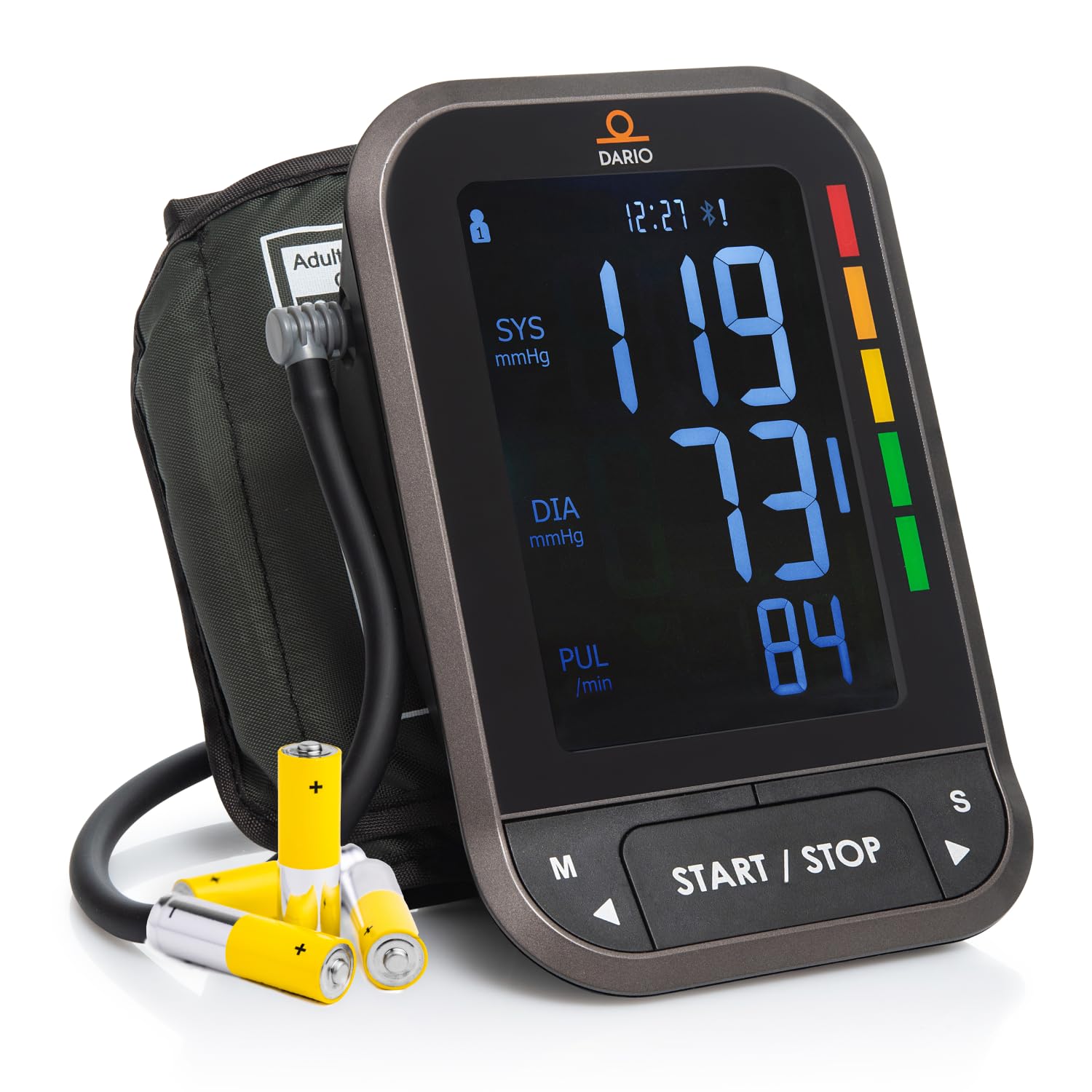 Dario Blood Pressure Monitor for Home Use Gen2 Automatic Machine, LCD Backlit Display, Large Adjustable Arm Cuff (8.75-16.5in) Smart Bluetooth App  Carry Case