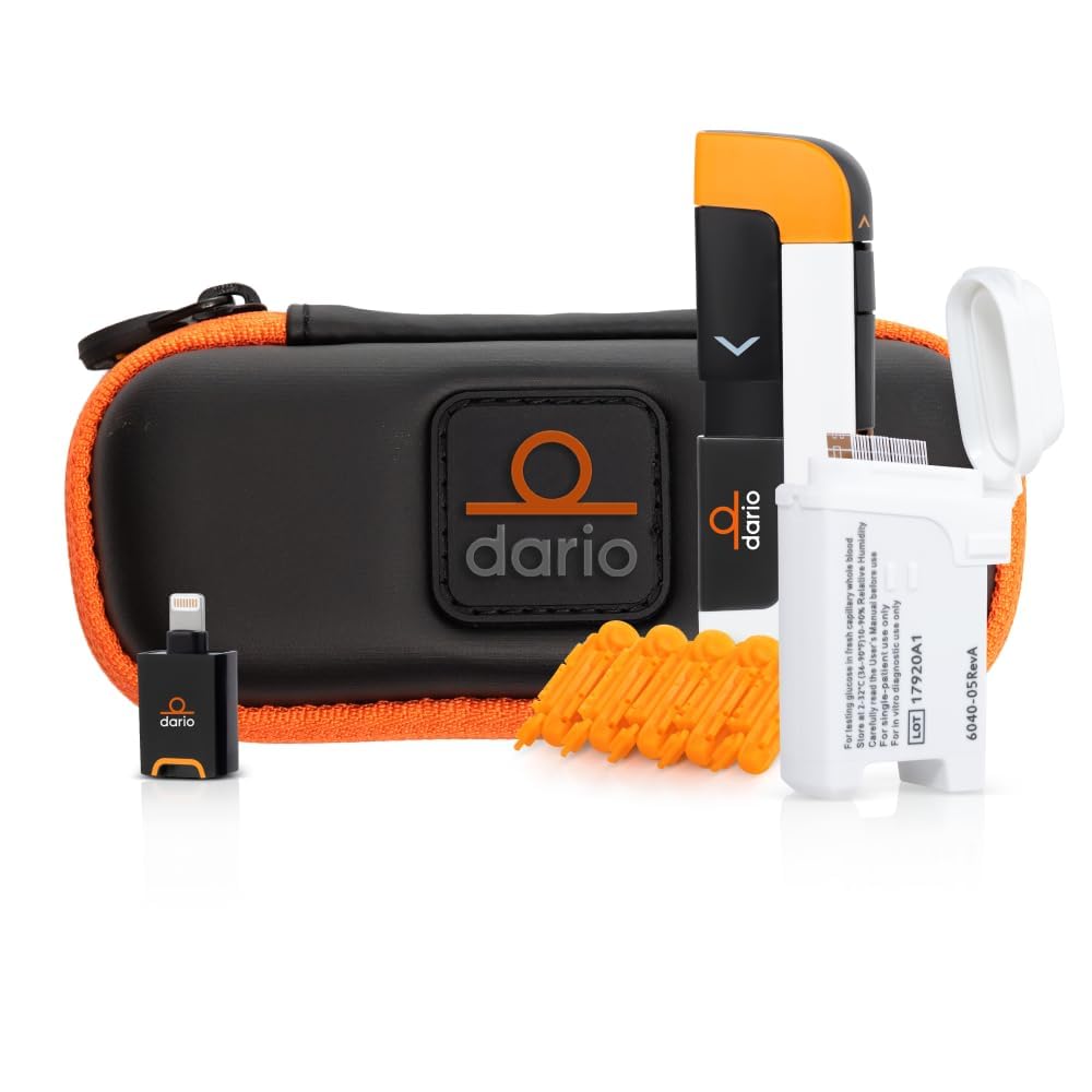 Dario Bundle: Smart Glucose Monitor Kit: Travel Case (Black), Glucometer, 125 Test Strips, 110 Lancets (Lightning Adapter - For iPhones Up To 14 Only)
