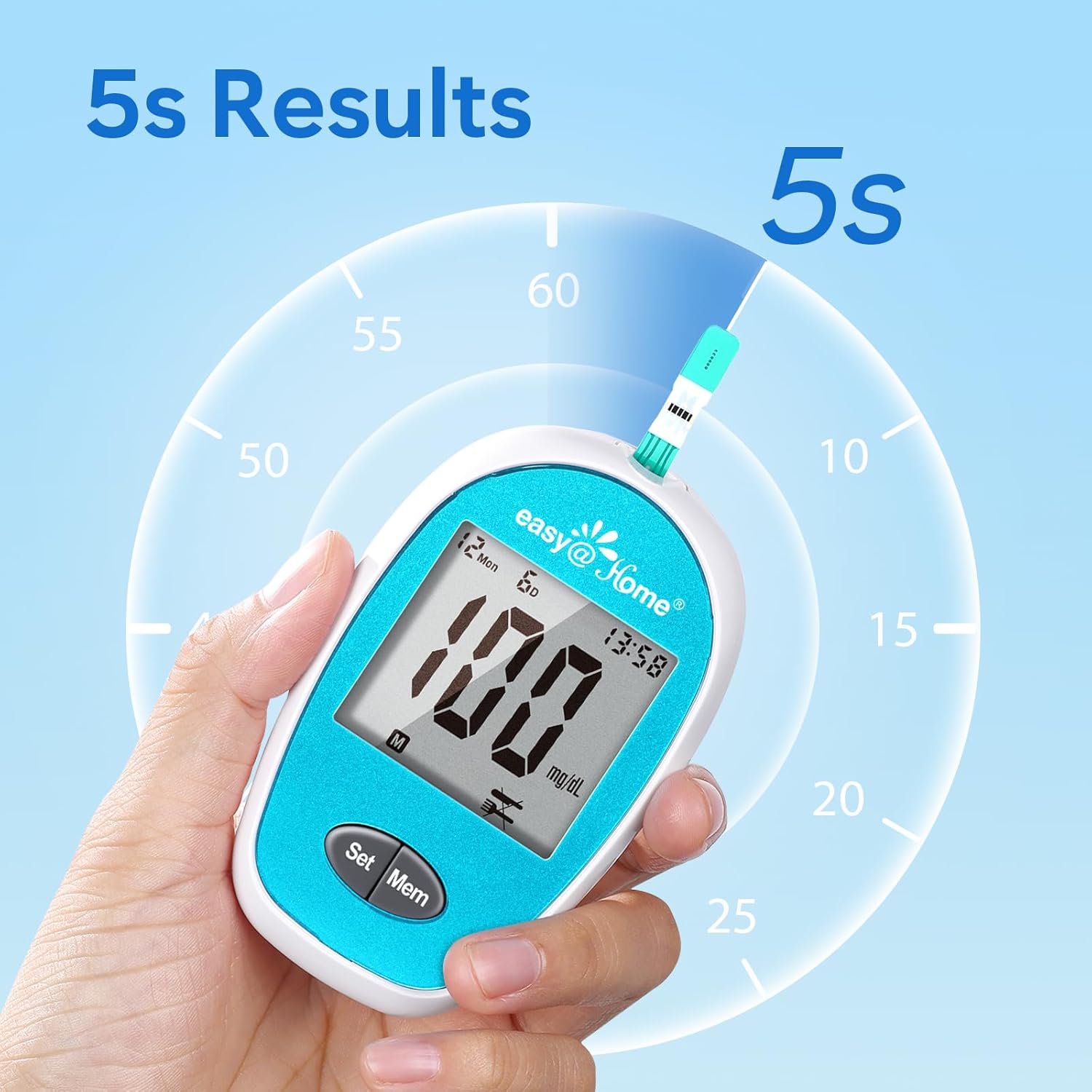 Easy@Home Wireless Glucose Monitor Kit - Blood Sugar Testing Kit with Free App GlucoseEase Includes 100 Glucometer Strips and 100 Blood Lancets, Large Display Diabetes Testing Kit