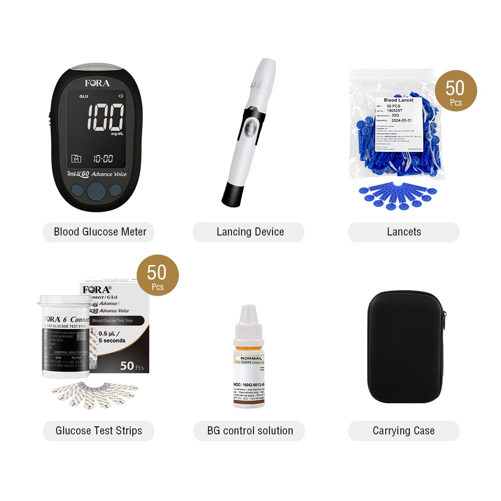 FORA Test NGO Advance Voice MultiFunctional Monitoring System Blood Glucose Kit, Ideal for Diabetes Measurement (TNG Checker)