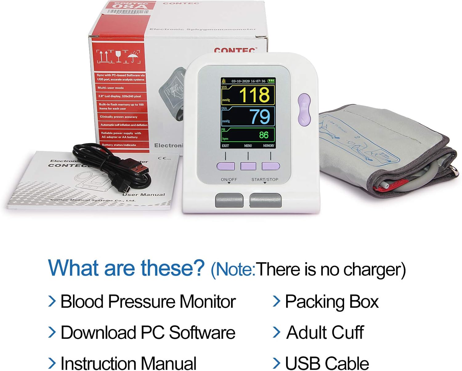 Fully Automatic CONTEC Blood Pressure Monitor Upper Arm Wrist Electronic Sphygmomanometer Adult Cuff