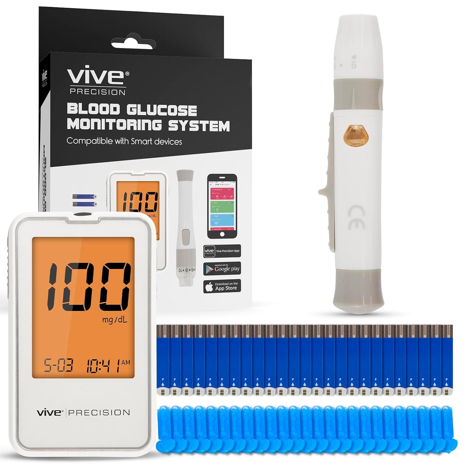 Glucose Monitor Kit - Blood Sugar Testing, Monitoring System w/Test Strips  Lancets - Diabetes Testing Kit - Glucometer, Sugar Level Monitoring Device - Finger Pricker for Home Use