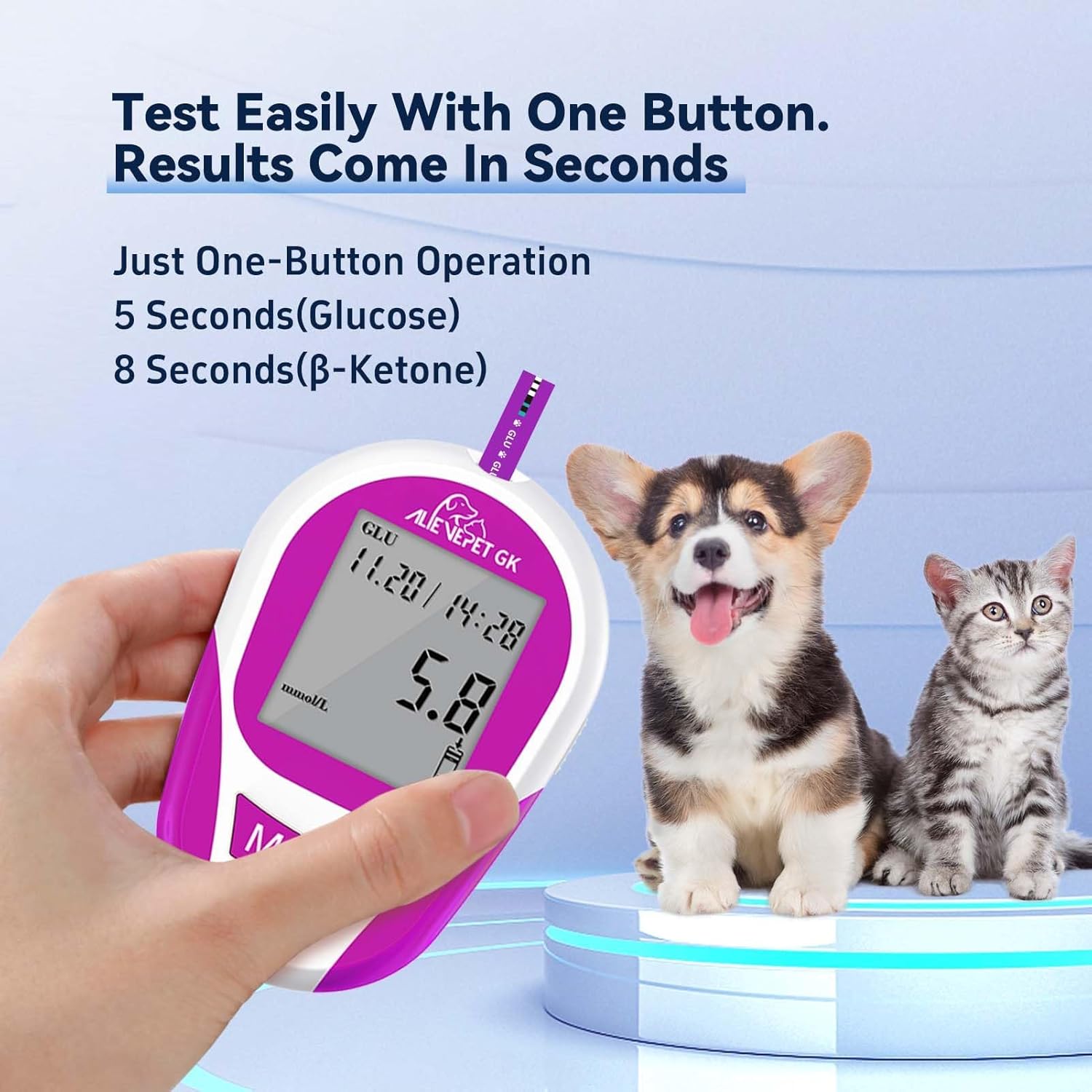 Glucose Monitoring Kit Diabetes Testing Kit for Cats, Dogs and Horses - 9 Piece Set of Blood Sugar  Blood Ketone Glucose Meter, User Guide, Test Strips and Diary Clinic/At-Home Testing