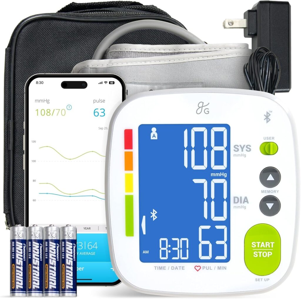 Greater Goods Bluetooth Blood Pressure Monitor with Extra Large Blood Pressure Cuff, Accurate Digital Blood Pressure Monitors for Home Use, HSA/FSA Eligible BP Machine