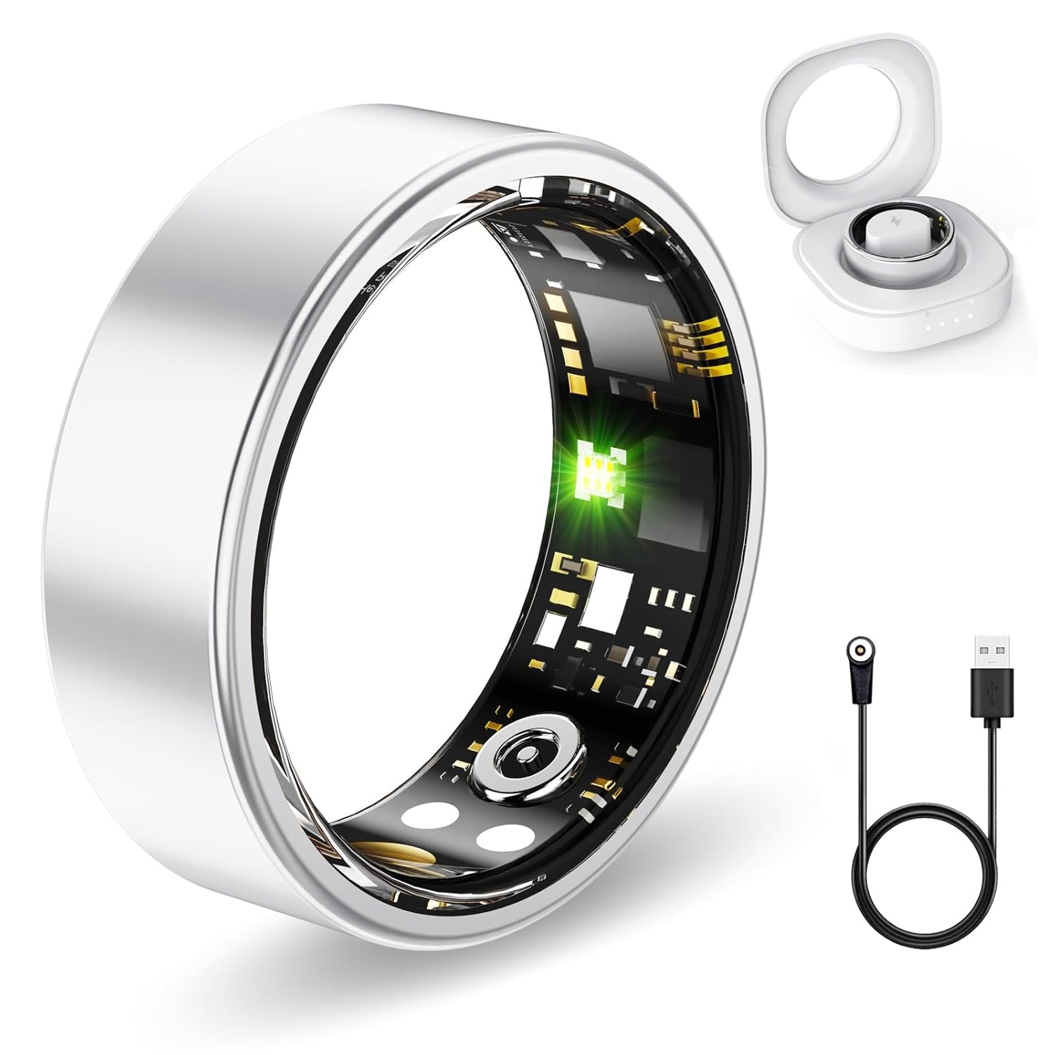 Health Rings for Women Men, Smart Ring with Heart Rate,Blood Oxygen, Blood Pressure, Sleep Tracker, Step Tracker, No Subscription Fee, IP68 Waterproof Smart Ring for iphone  Android (Silver 13#)