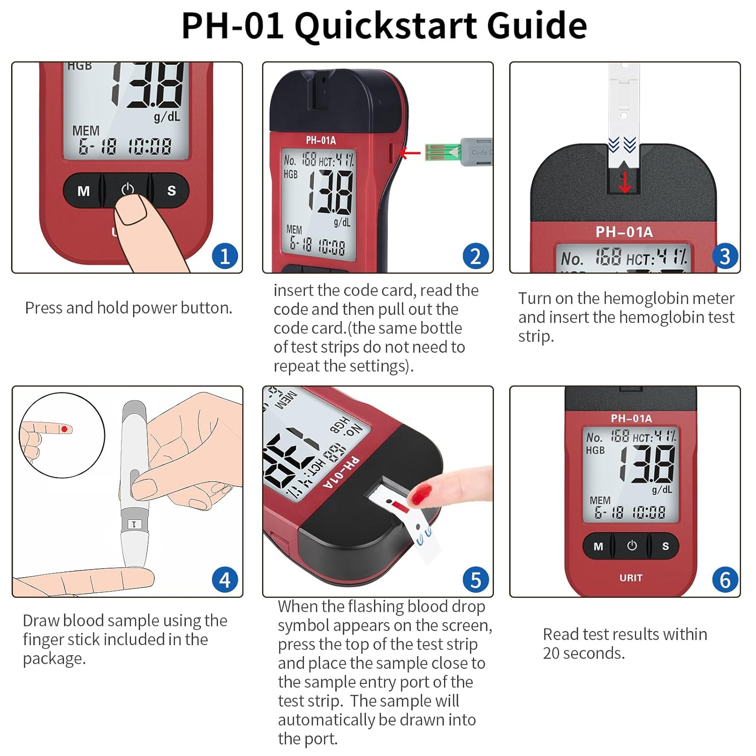 Hemoglobin Test Meter with 25 Test Strips for Home Use