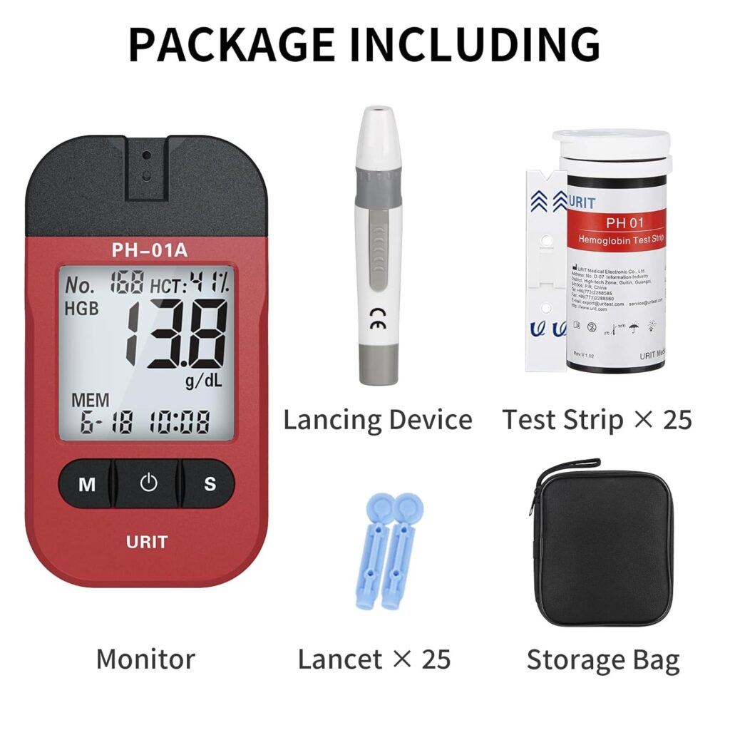 Hemoglobin Test Meter with 25 Test Strips for Home Use