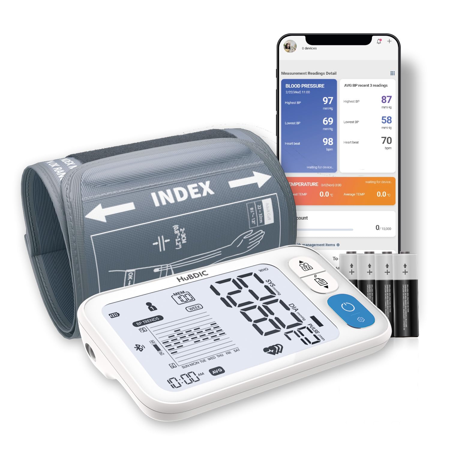 HuBDIC HubiCare Bluetooth Blood Pressure Monitor, FSA/HSA Eligible, Adjustable XL Large Cuff, Potable Digital BP Measuring Machine for Home Use, Connection with APP for iOS  Android