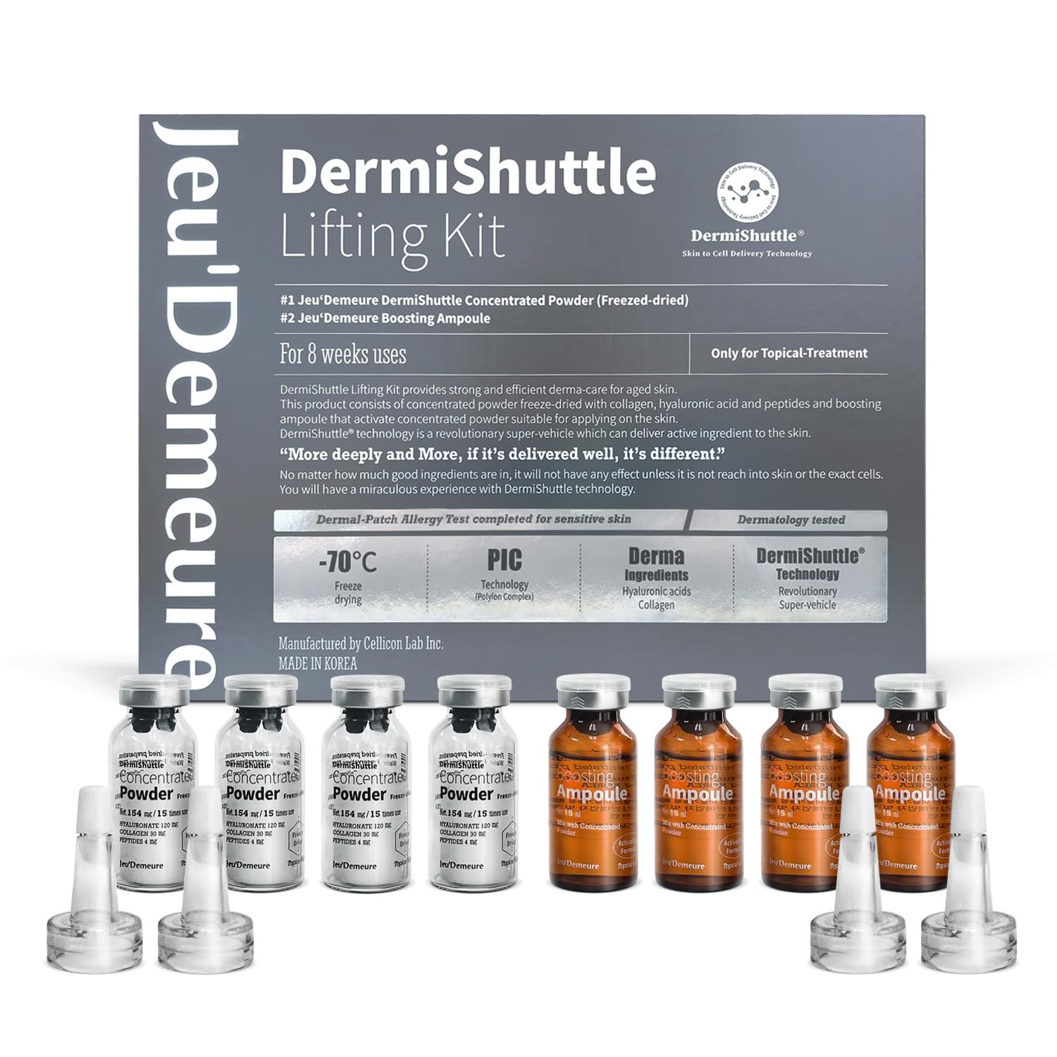 JEUDEMEURE Dermishuttle Face Lifting Kit – Collagen, Peptide, Hyaluronic Acid Serum, Korean Serum for Anti-Aging, Microneedling, Skin-Firming, Brightening, Hydrating for Face (without microneedle)