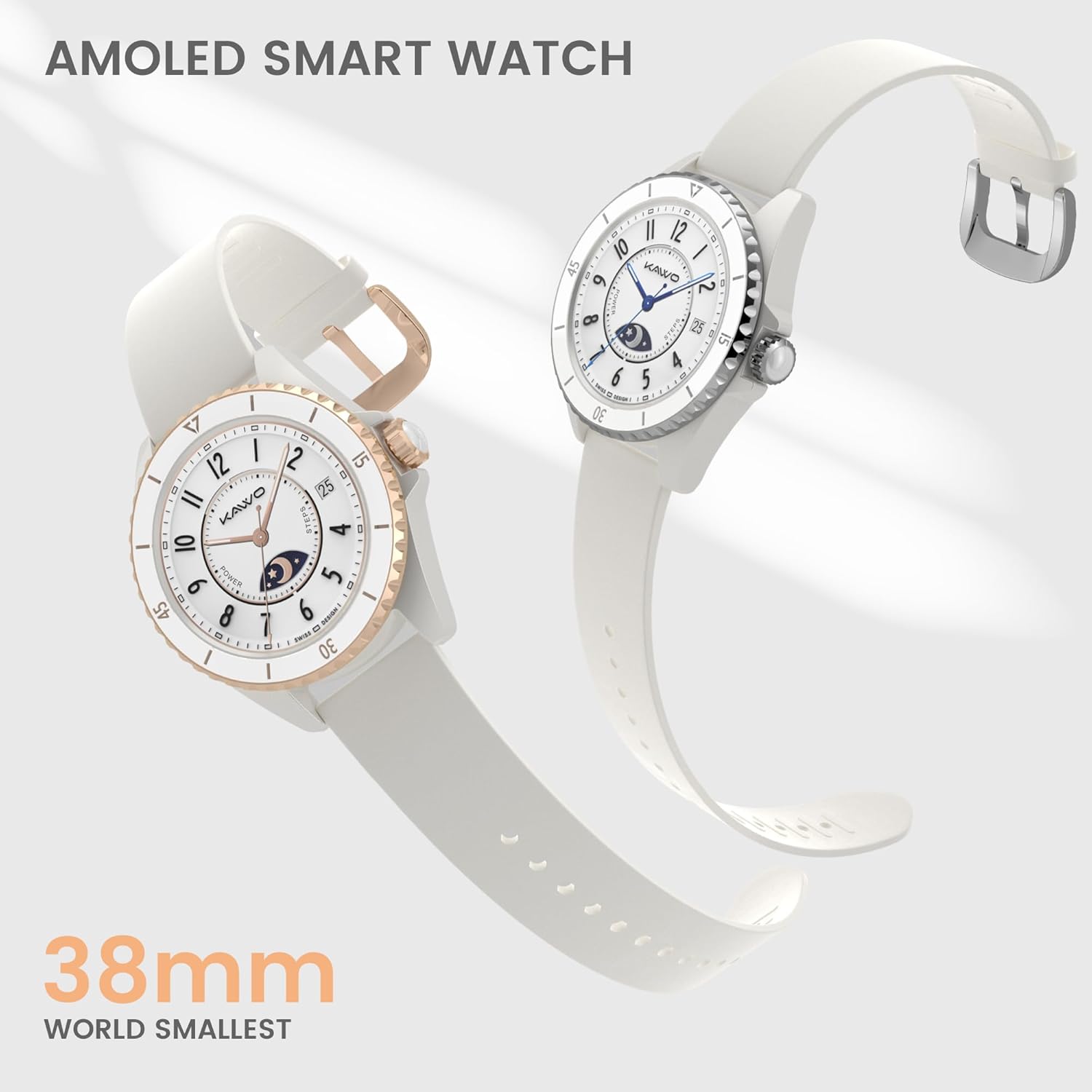 KAVVO Oyster Mini 38mm Bluetooth Smartwatch for Women, 1.1 Delicate AMOLED Always-On Display, Rotating Bezel, Fitness Tracker with Female Health, Heart Rate Blood Oxygen Monitor(Rose Gold)