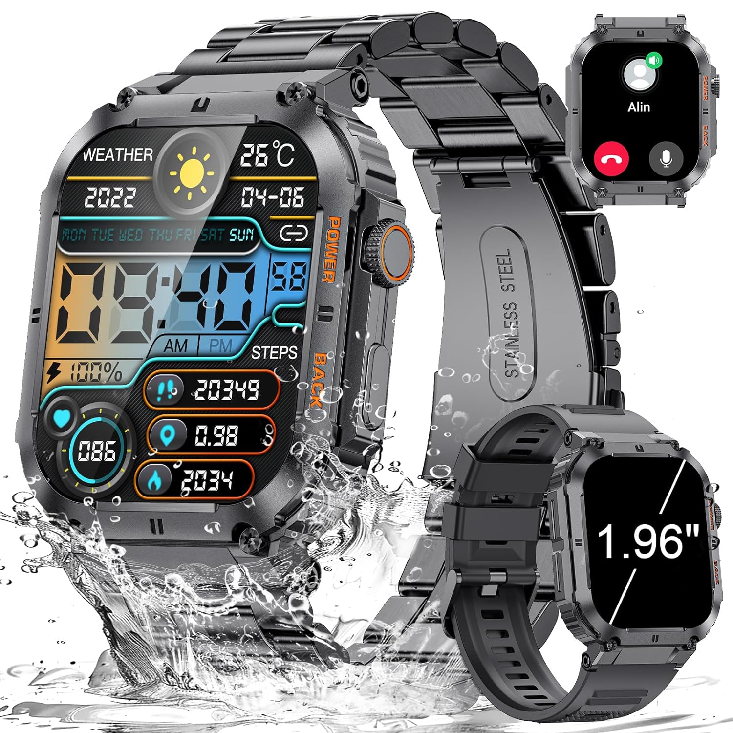 LIGE Military Smart Watches for Men with (Answer/Make Calls),400mAh Large Battery,1.96’’ DH,5ATM Waterproof Smartwatch,120+Sport Modes Heart Rate/Sleep Monitor for Android iOS Black