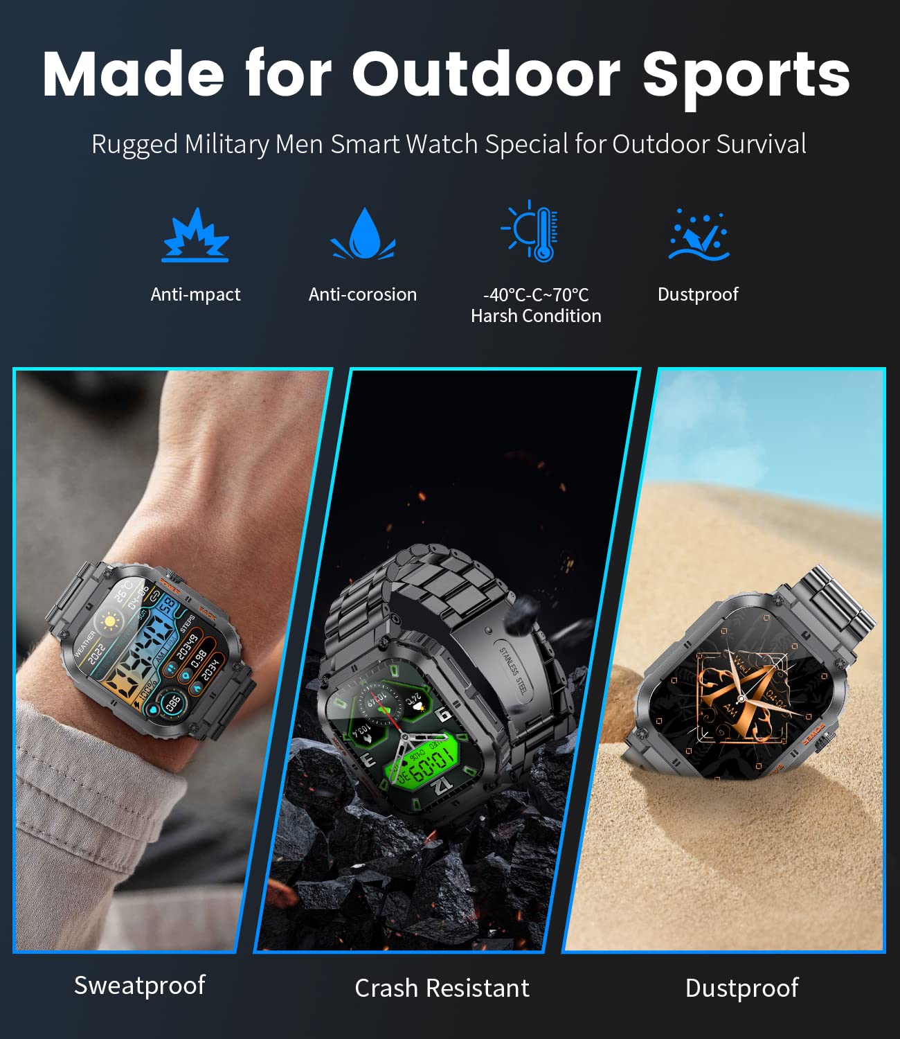 LIGE Military Smart Watches for Men with (Answer/Make Calls),400mAh Large Battery,1.96’’ DH,5ATM Waterproof Smartwatch,120+Sport Modes Heart Rate/Sleep Monitor for Android iOS Black