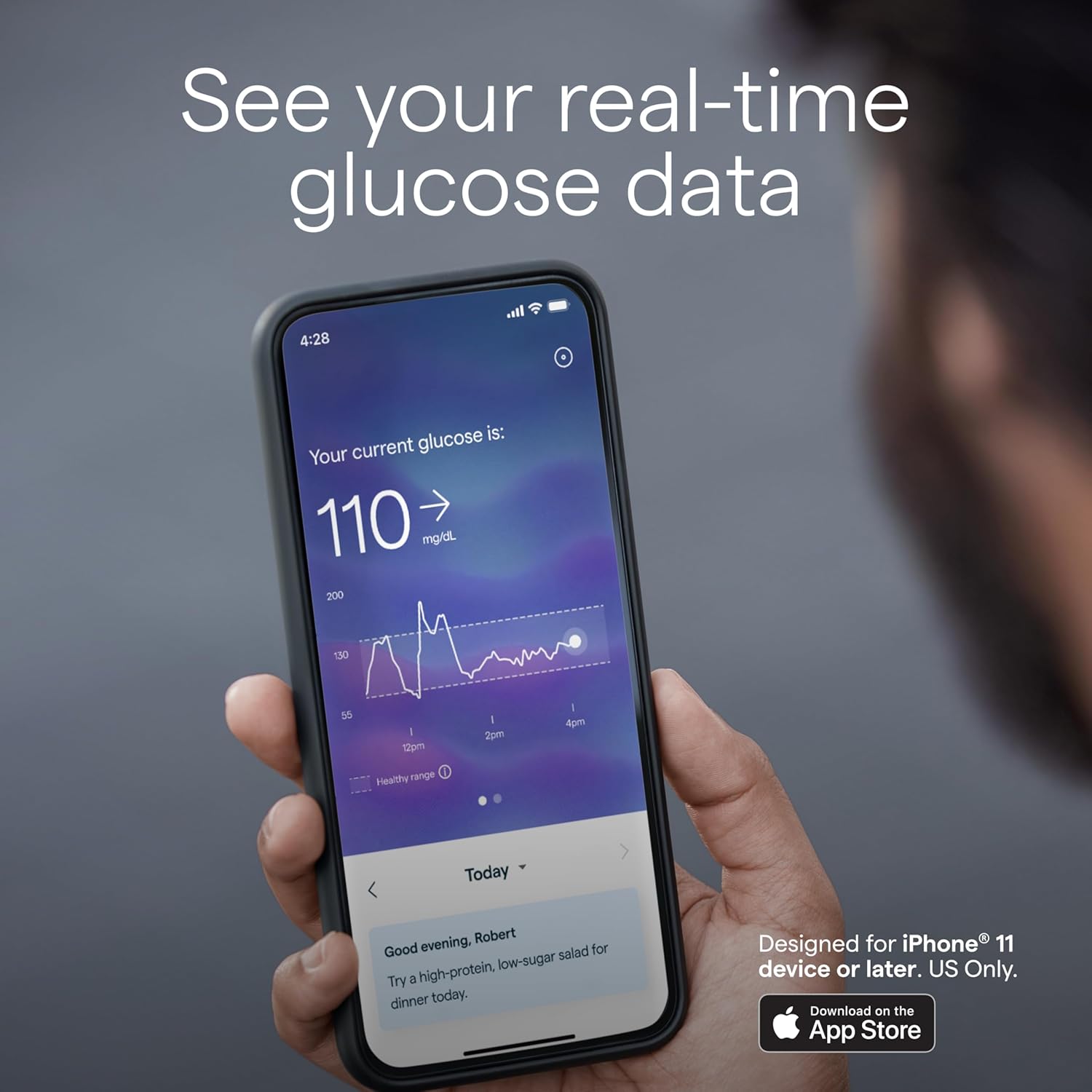 Lingo Continuous Glucose Monitor (CGM)  App. Made by Abbott. Know The Impact of What You eat. 1 Lingo biosensor Lasts up to 14 Days*. Designed for iPhone 11 Device or Later. US Only.